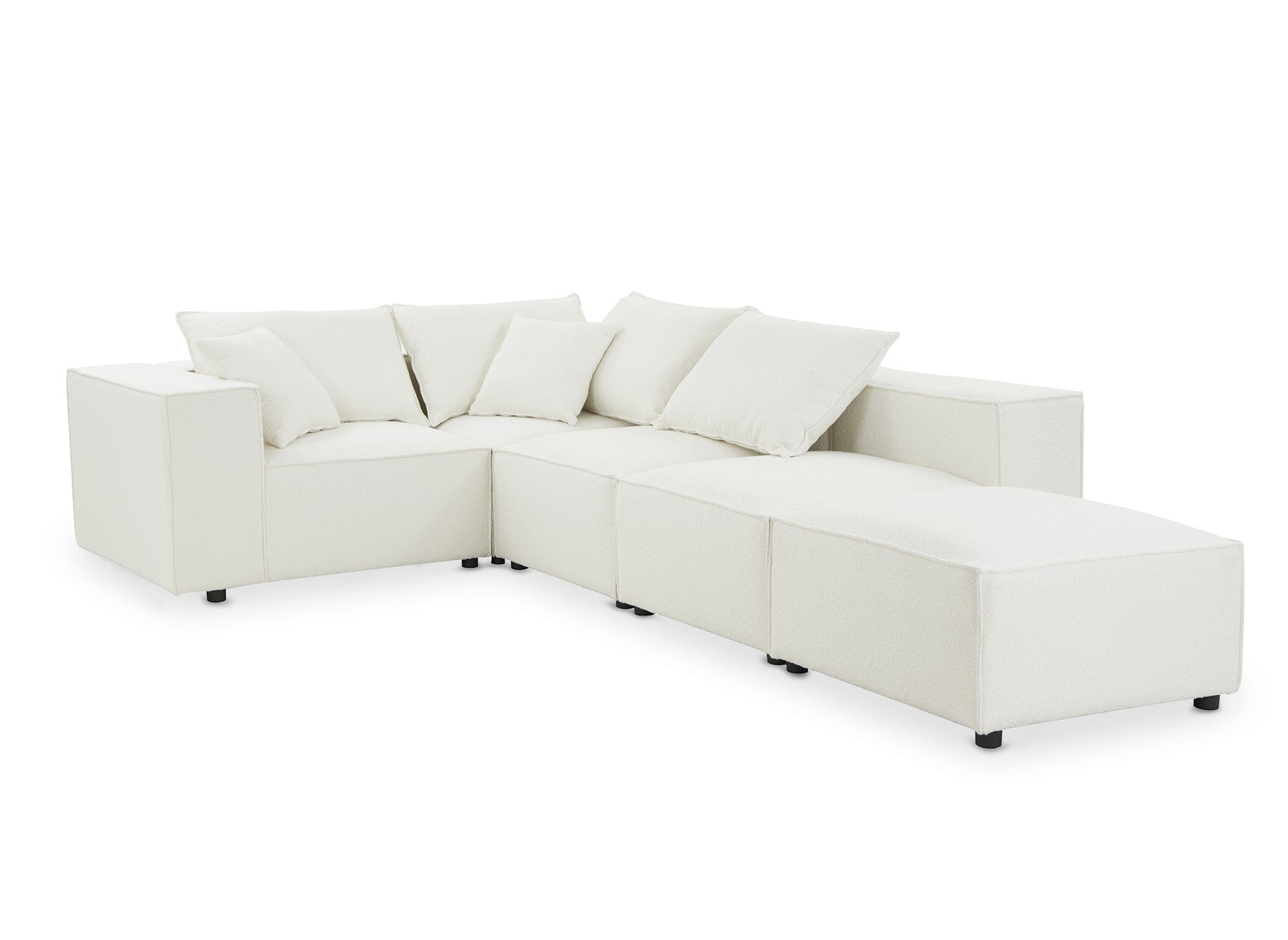 Canapé d'angle fixe modulable avec 1 pouf en tissu effet peau de mouton blanc écru HARLEM XL
