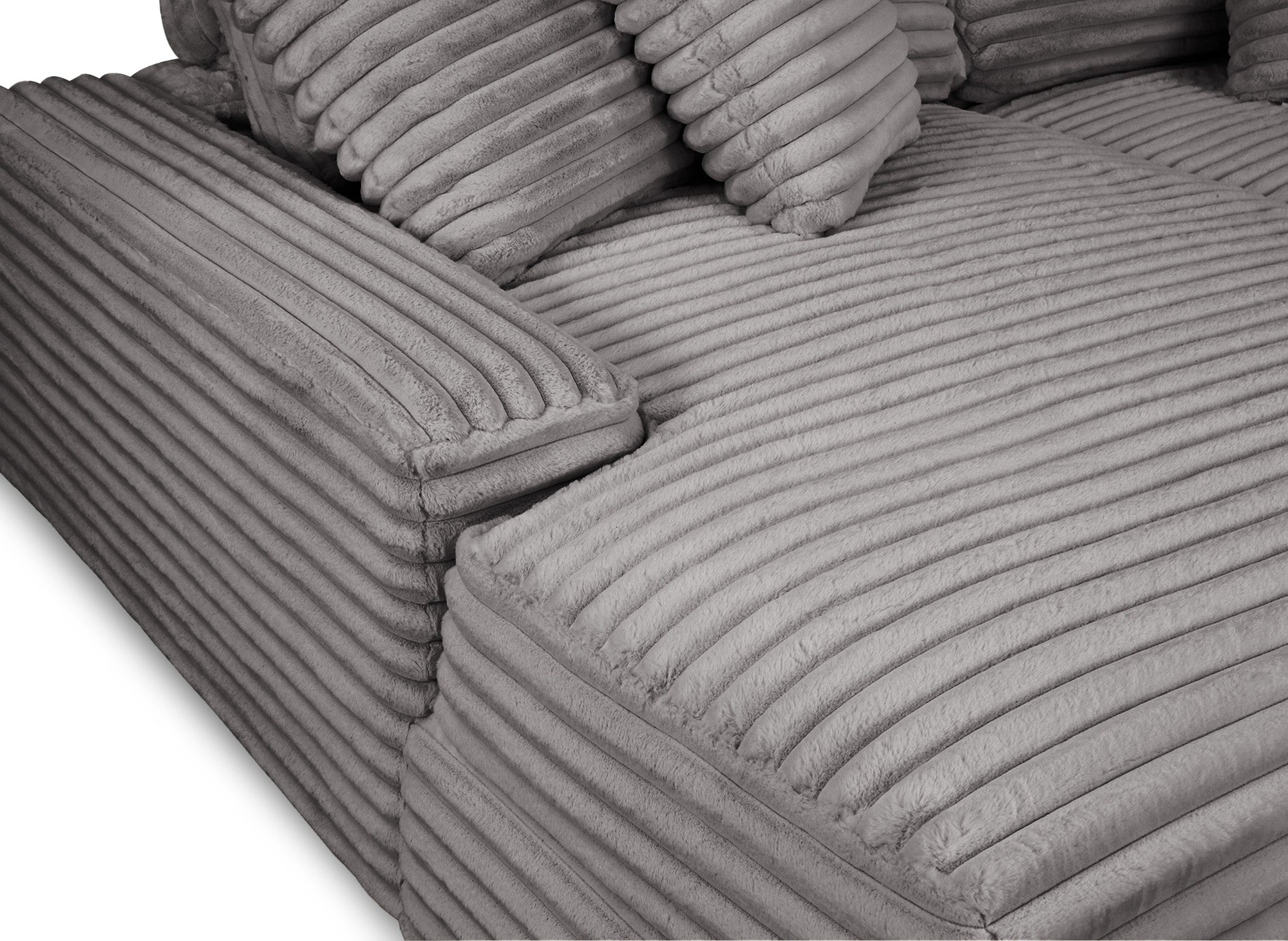 Canapé droit méridienne 2 places en gros côtelé doux gris DAHO