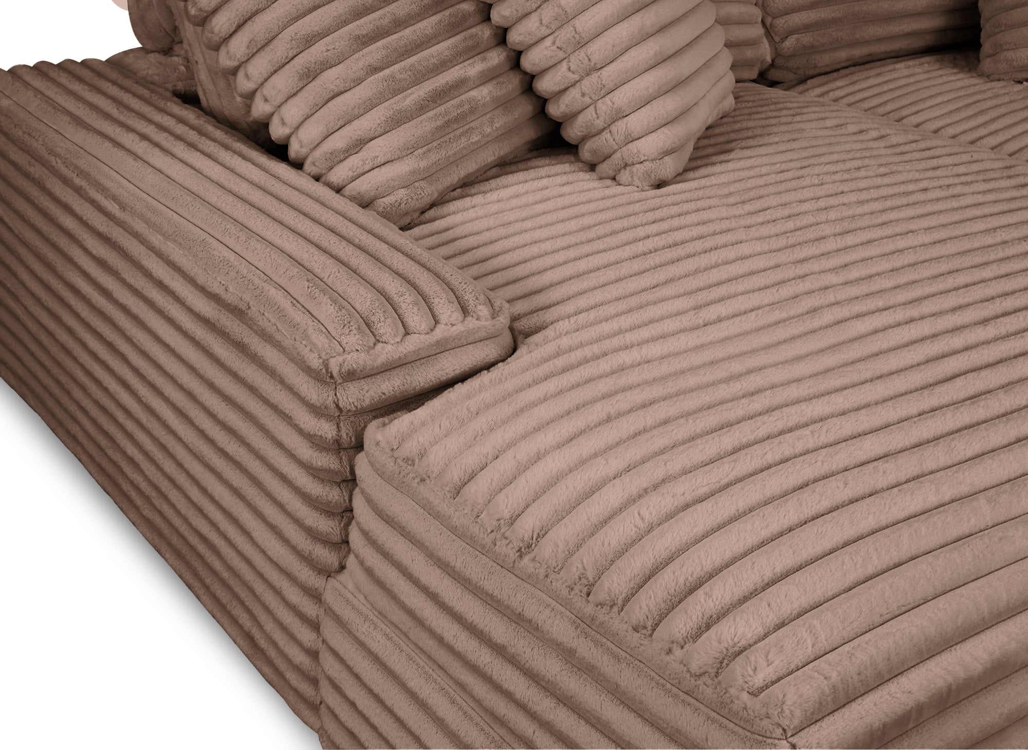 Canapé droit méridienne 2 places en gros côtelé doux taupe DAHO