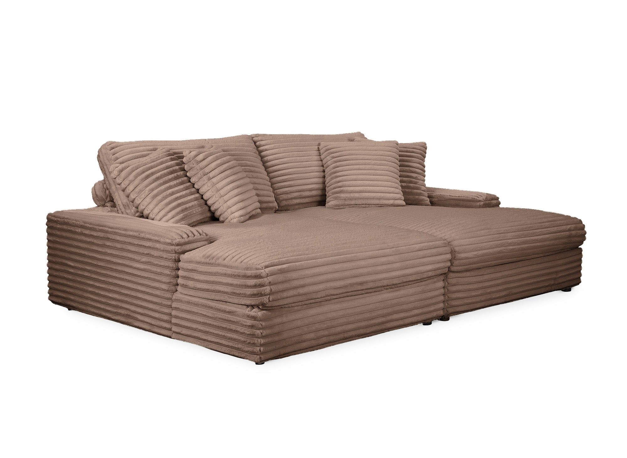 Canapé droit méridienne 2 places en gros côtelé doux taupe DAHO