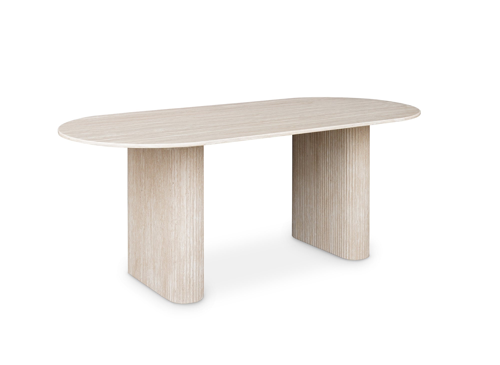 Table à manger ovale en marbre composite beige 8 personnes ELMA