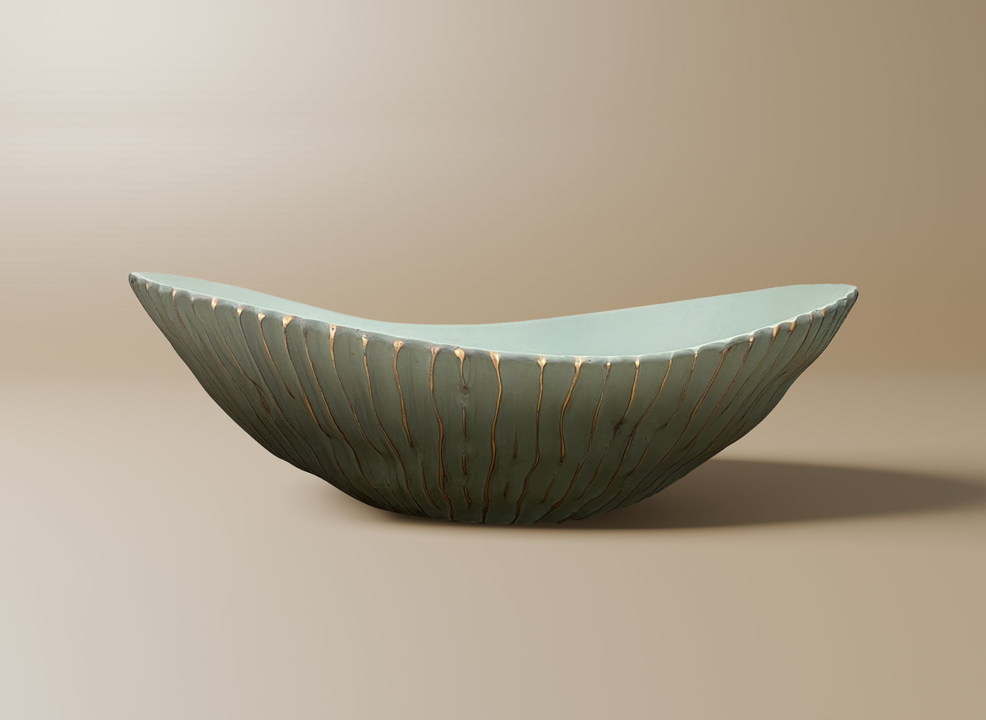 Coupelle ovale en polyrésine vert et doré 40 cm GABY