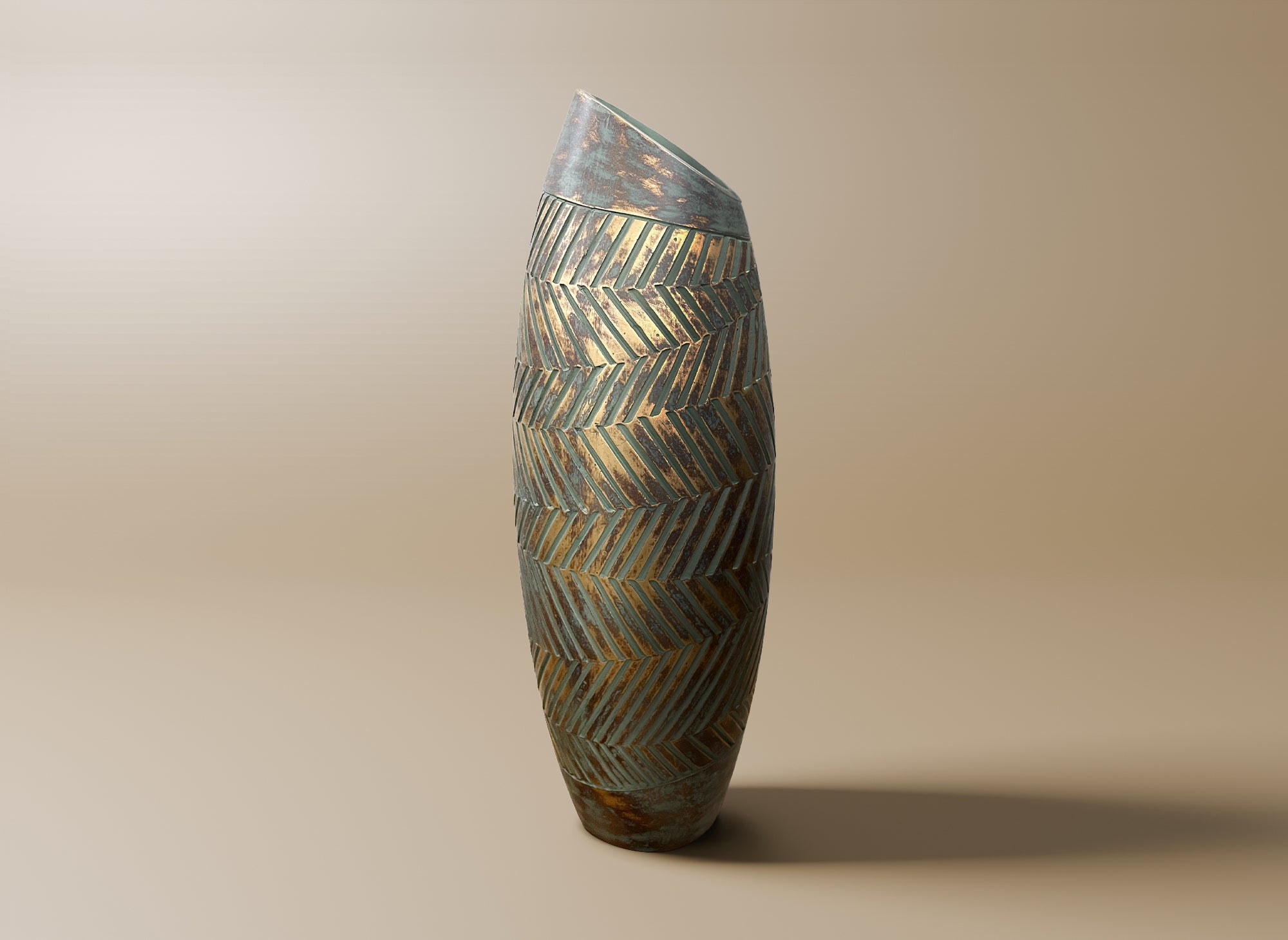 Vase en polyrésine vert et doré H46 cm AMIRA