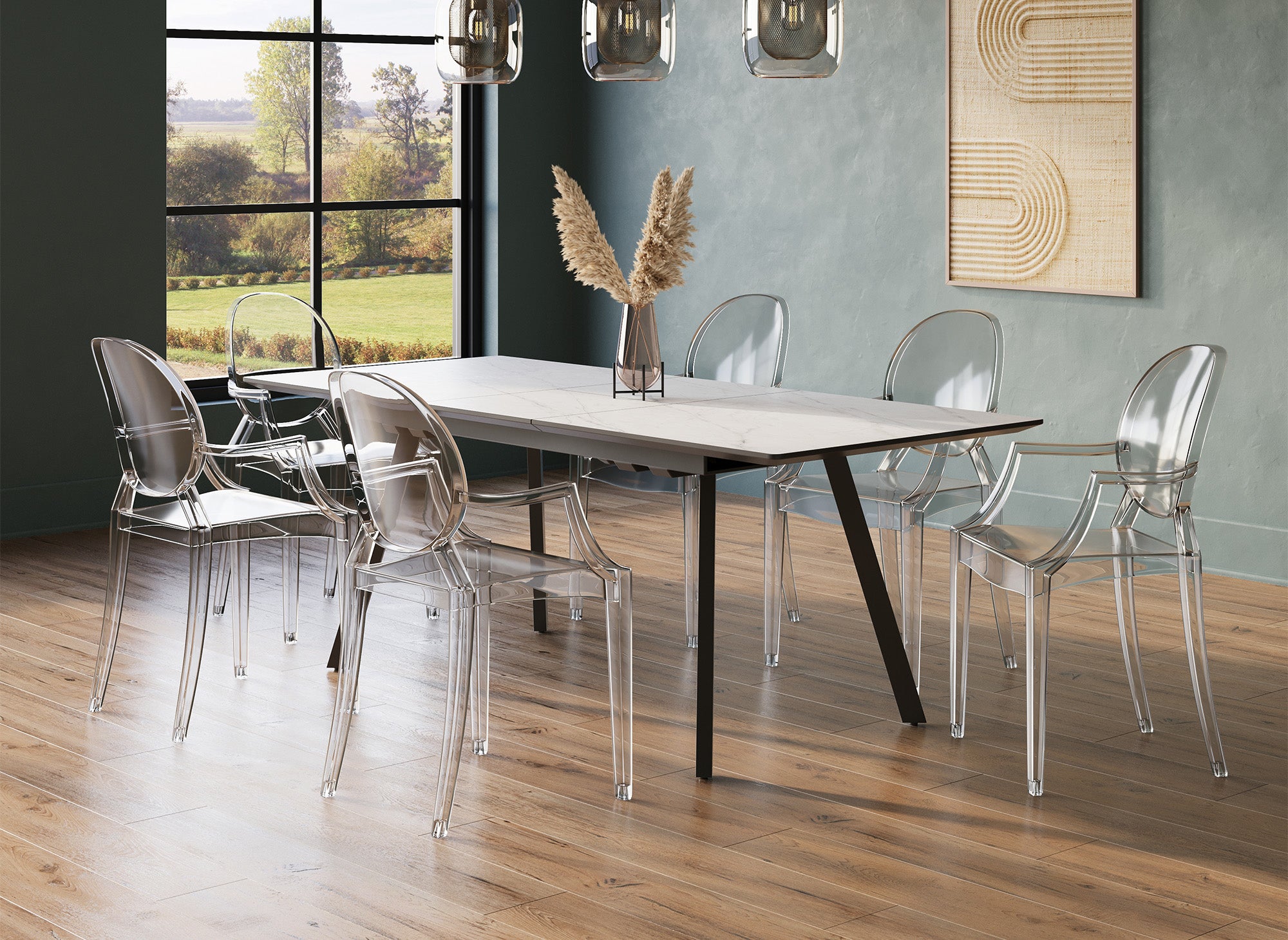 Lot de 4 chaises en plexi transparent avec accoudoirs TOLGA