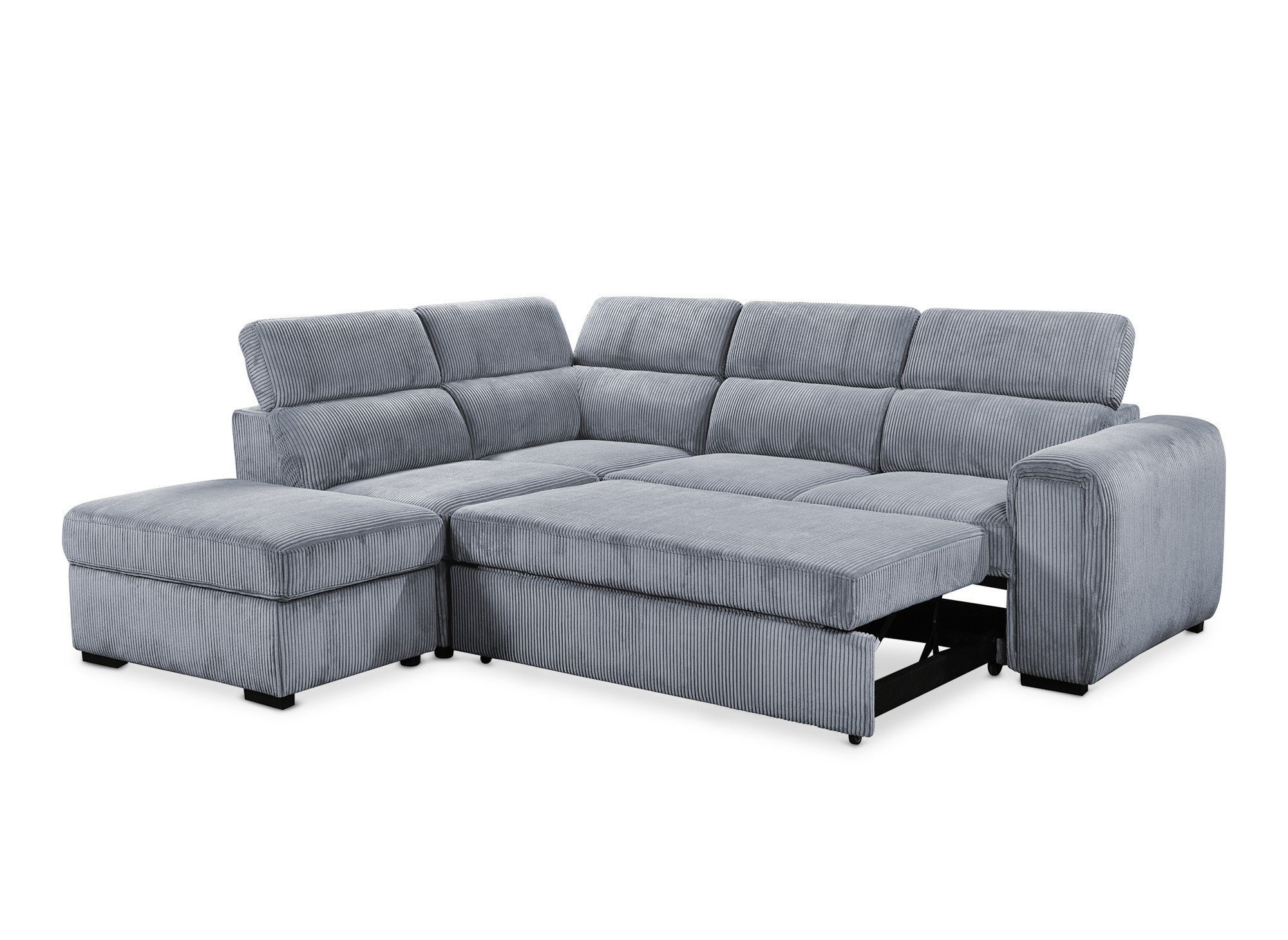 Canapé d'angle convertible avec coffre en velours côtelé épais gris ZENOVA - Angle gauche