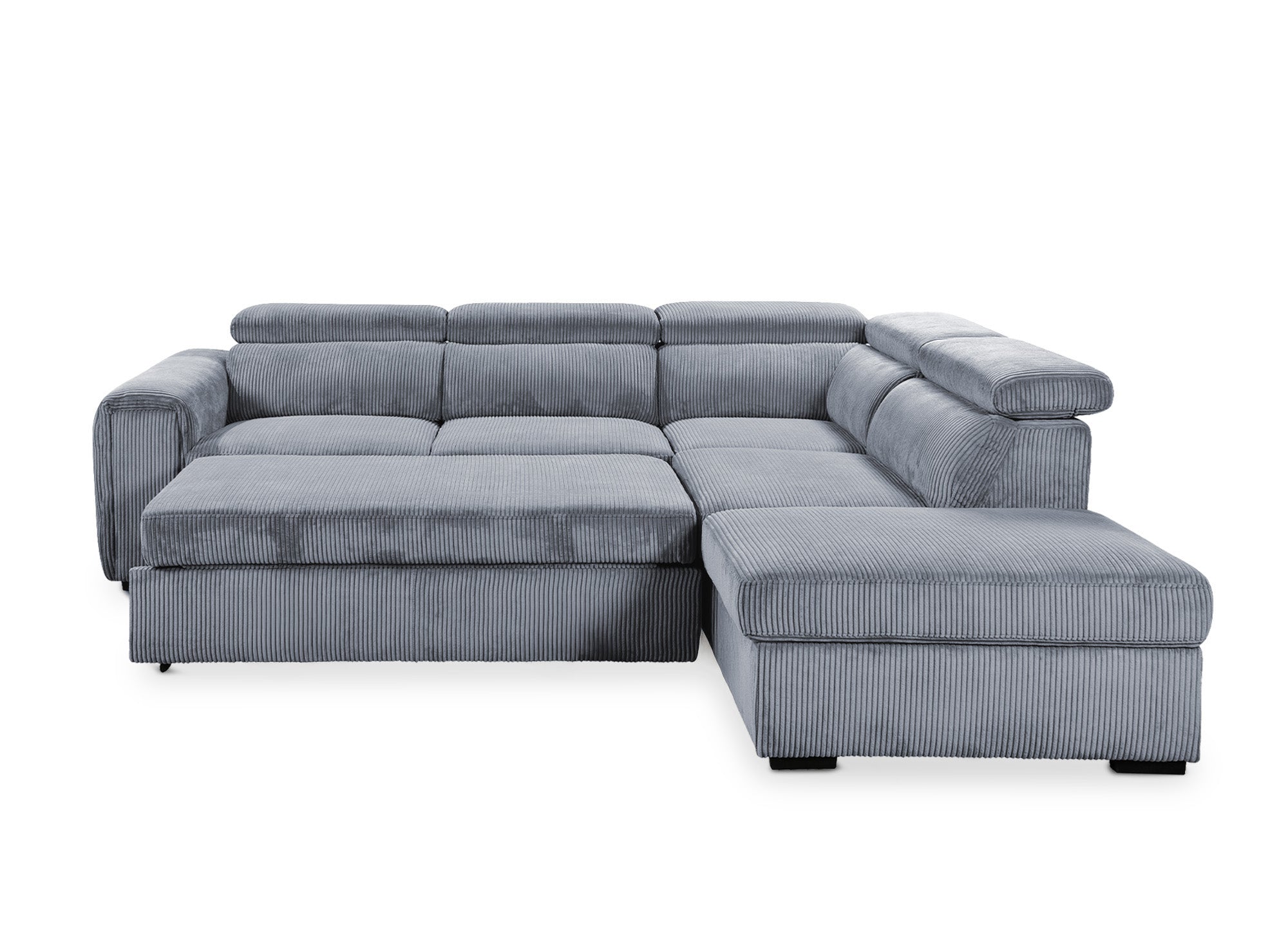 Canapé d'angle convertible avec coffre en velours côtelé épais gris ZENOVA - Angle droit