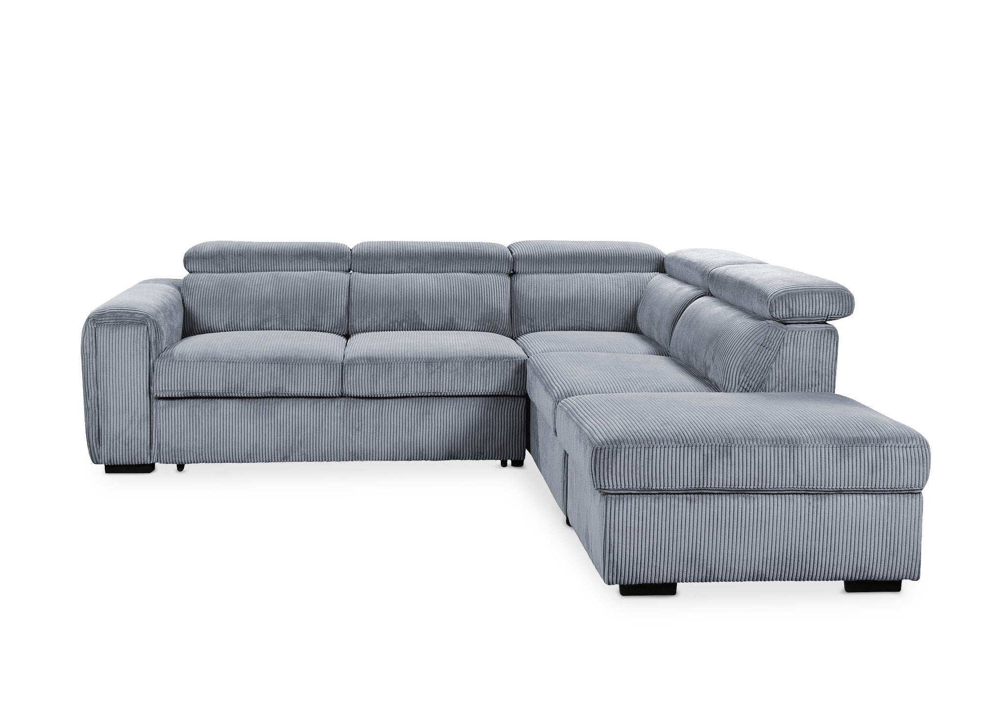 Canapé d'angle convertible avec coffre en velours côtelé épais gris ZENOVA - Angle droit