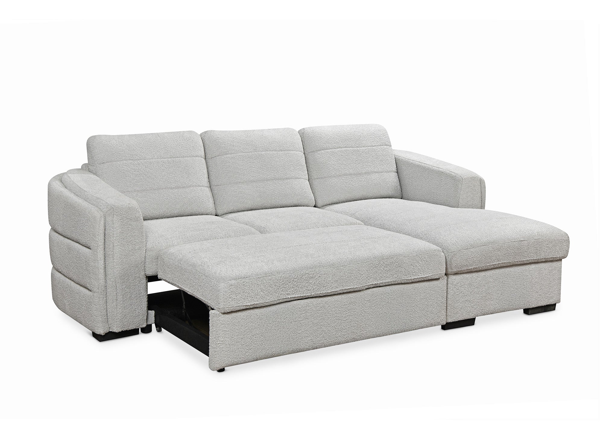 Canapé d'angle convertible avec coffre en tissu bouclette gris clair CALANDRA - Angle droit