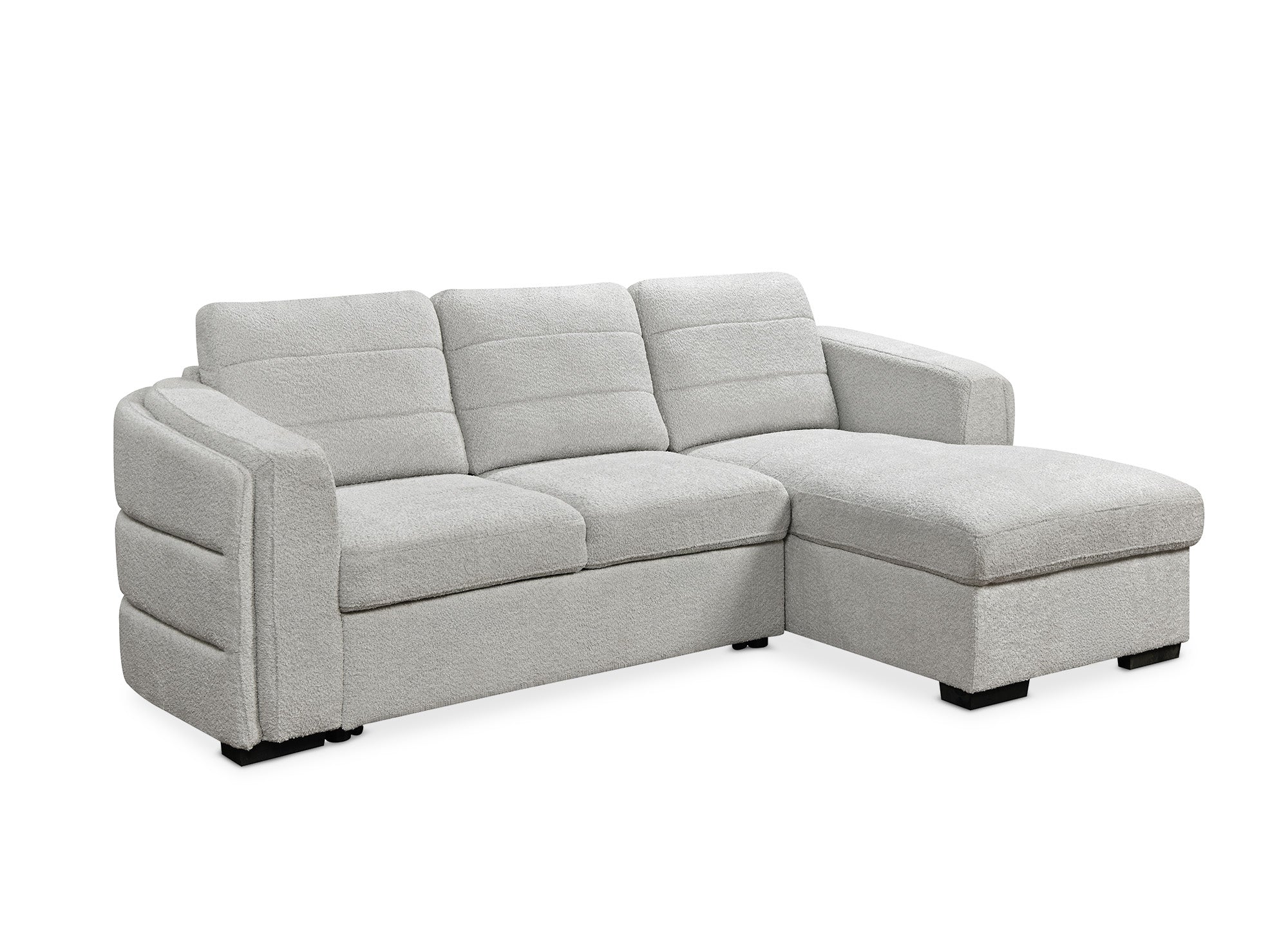 Canapé d'angle convertible avec coffre en tissu bouclette gris clair CALANDRA - Angle droit