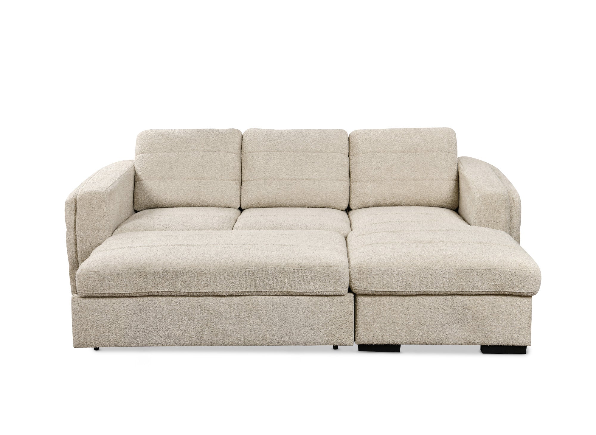 Canapé d'angle convertible avec coffre en tissu bouclette beige CALANDRA - Angle droit