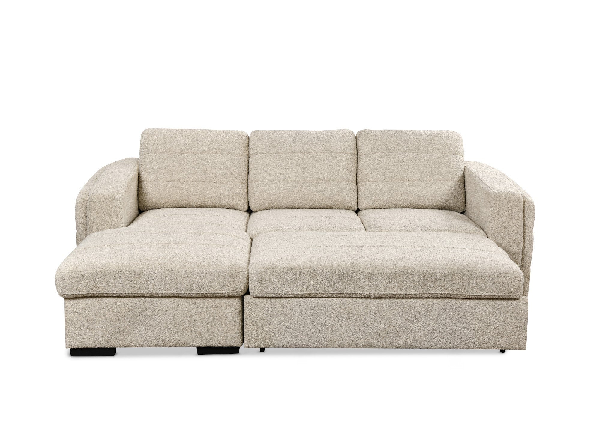 Canapé d'angle convertible avec coffre en tissu bouclette beige CALANDRA - Angle gauche