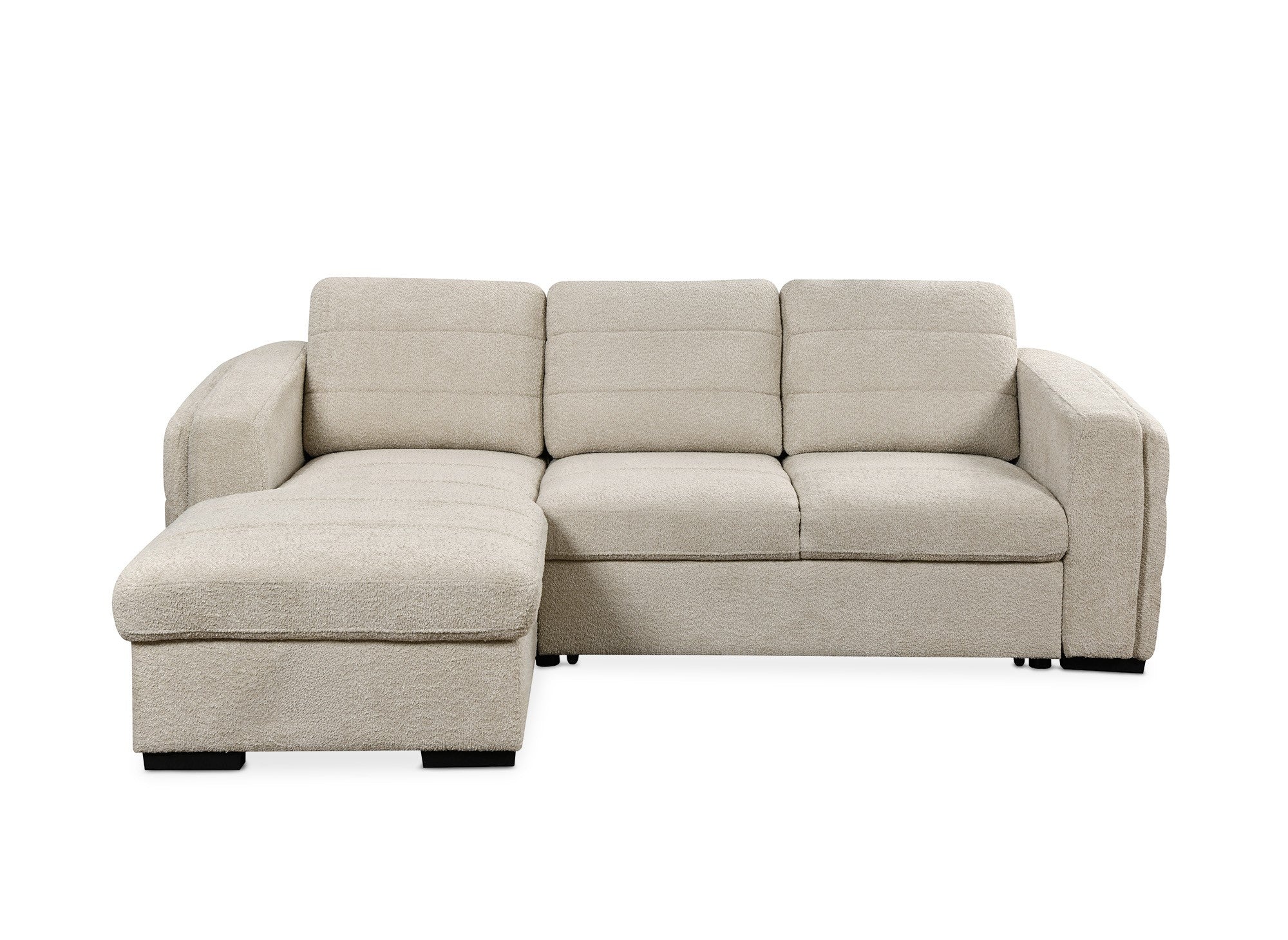 Canapé d'angle convertible avec coffre en tissu bouclette beige CALANDRA - Angle gauche