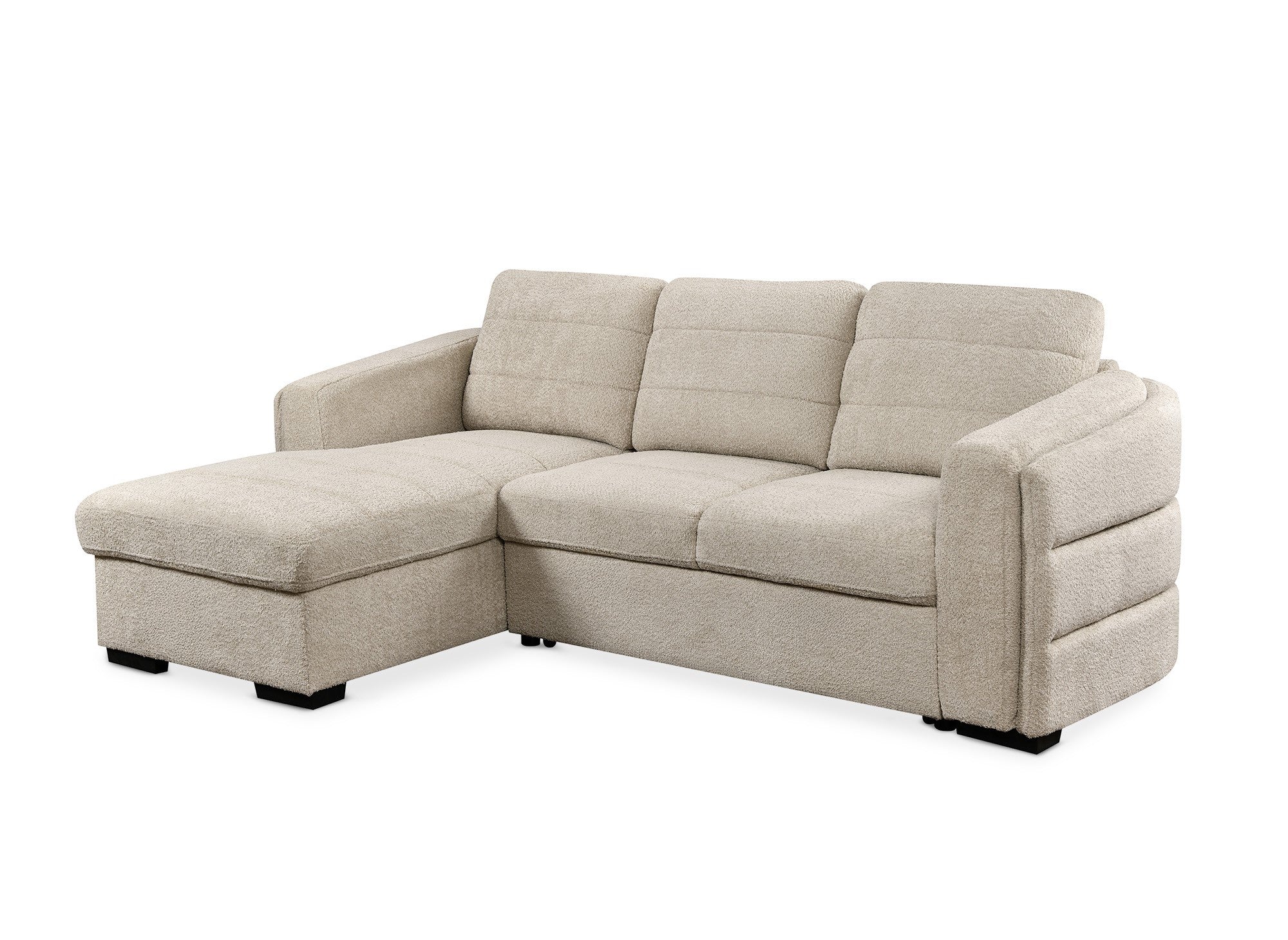 Canapé d'angle convertible avec coffre en tissu bouclette beige CALANDRA - Angle gauche