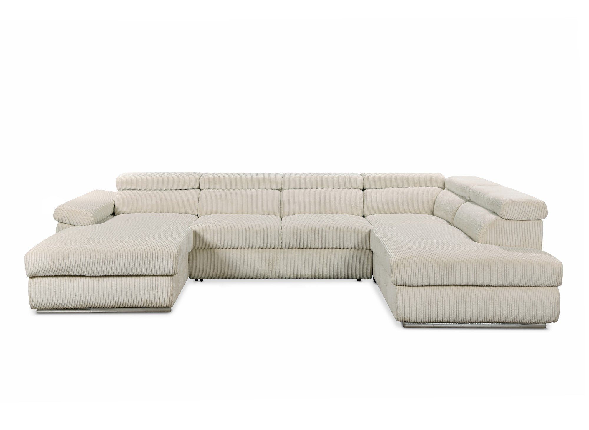 Canapé panoramique convertible avec coffre en velours côtelé épais beige MARIANO- Angle gauche