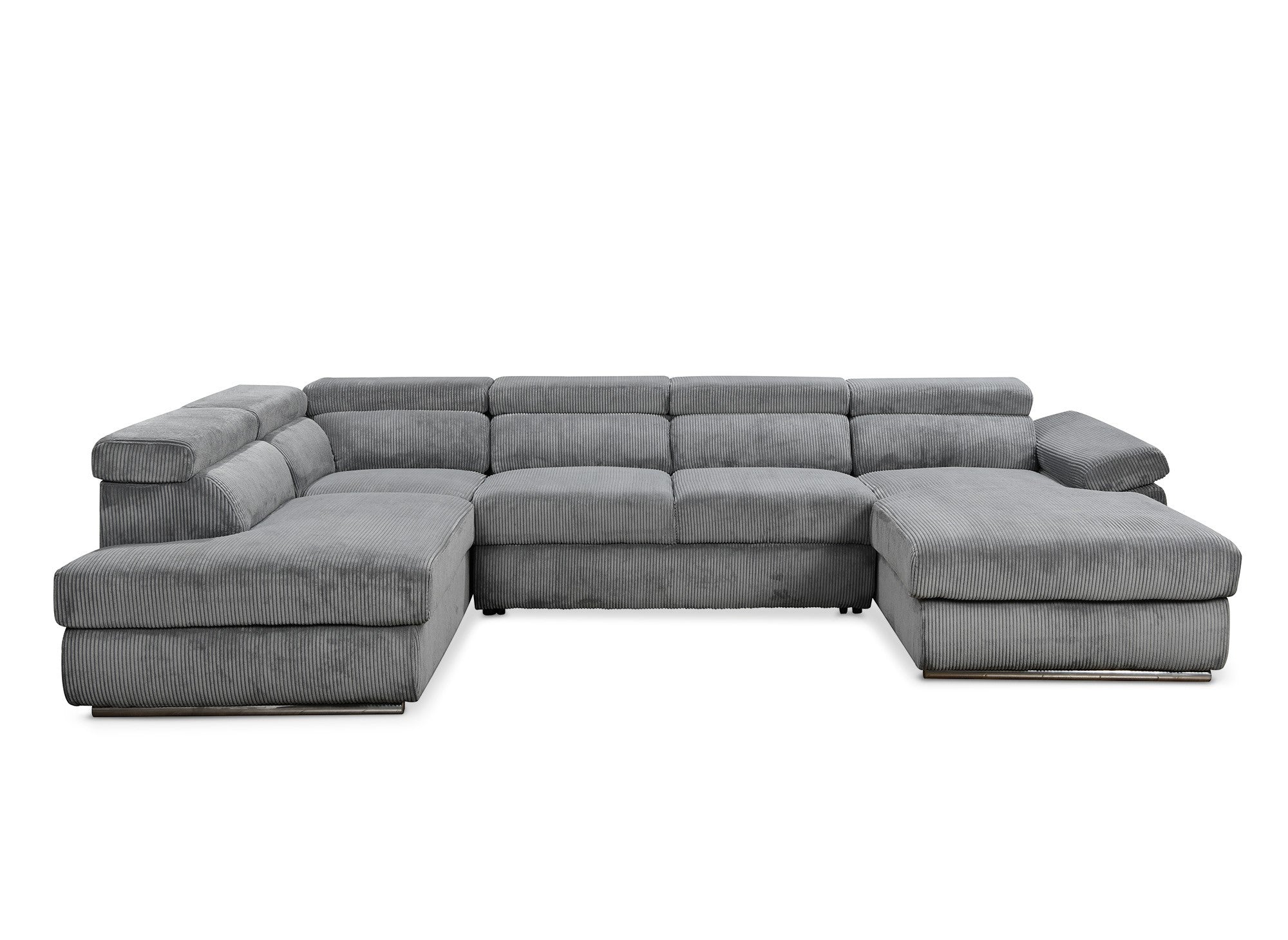 Canapé panoramique convertible avec coffre en velours côtelé épais gris MARIANO- Angle droit