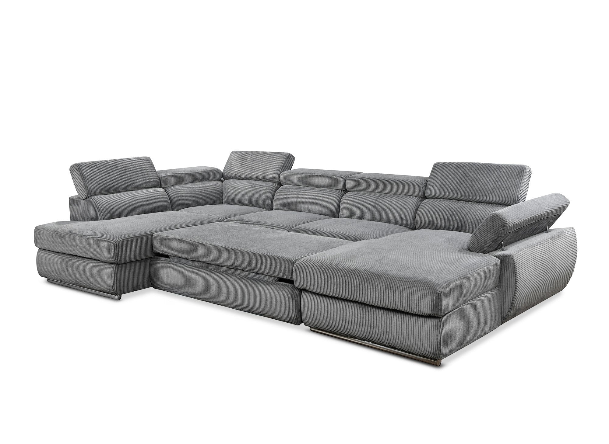 Canapé panoramique convertible avec coffre en velours côtelé épais gris MARIANO- Angle droit