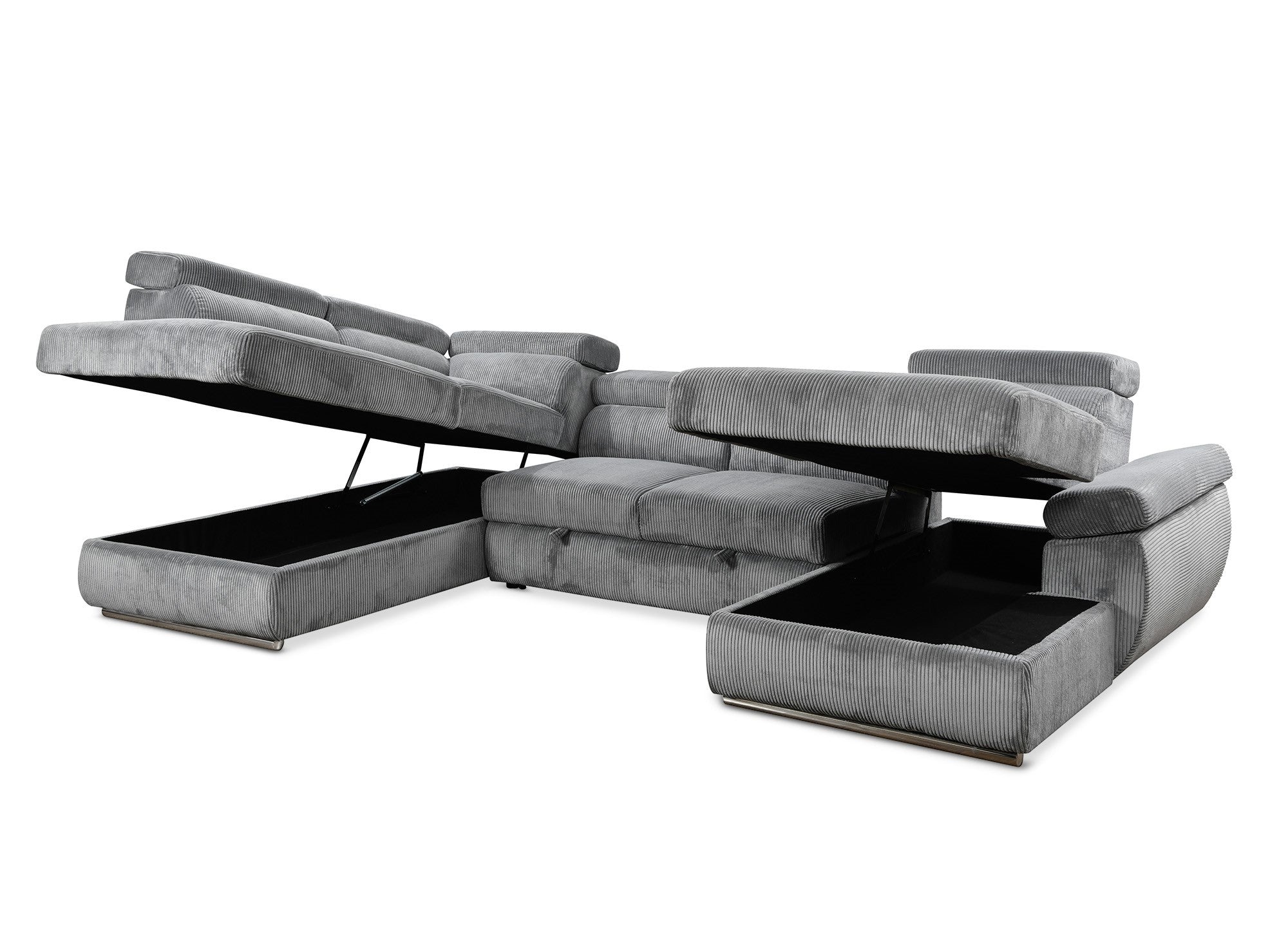 Canapé panoramique convertible avec coffre en velours côtelé épais gris MARIANO- Angle droit