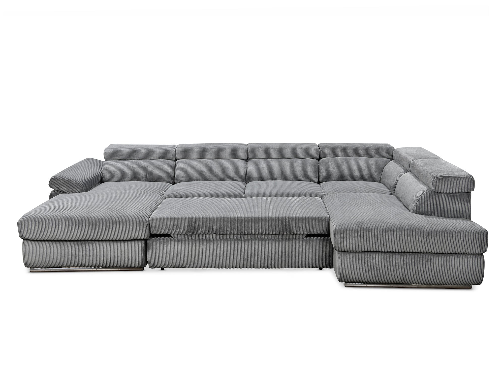 Canapé panoramique convertible avec coffre en velours côtelé épais gris MARIANO- Angle gauche