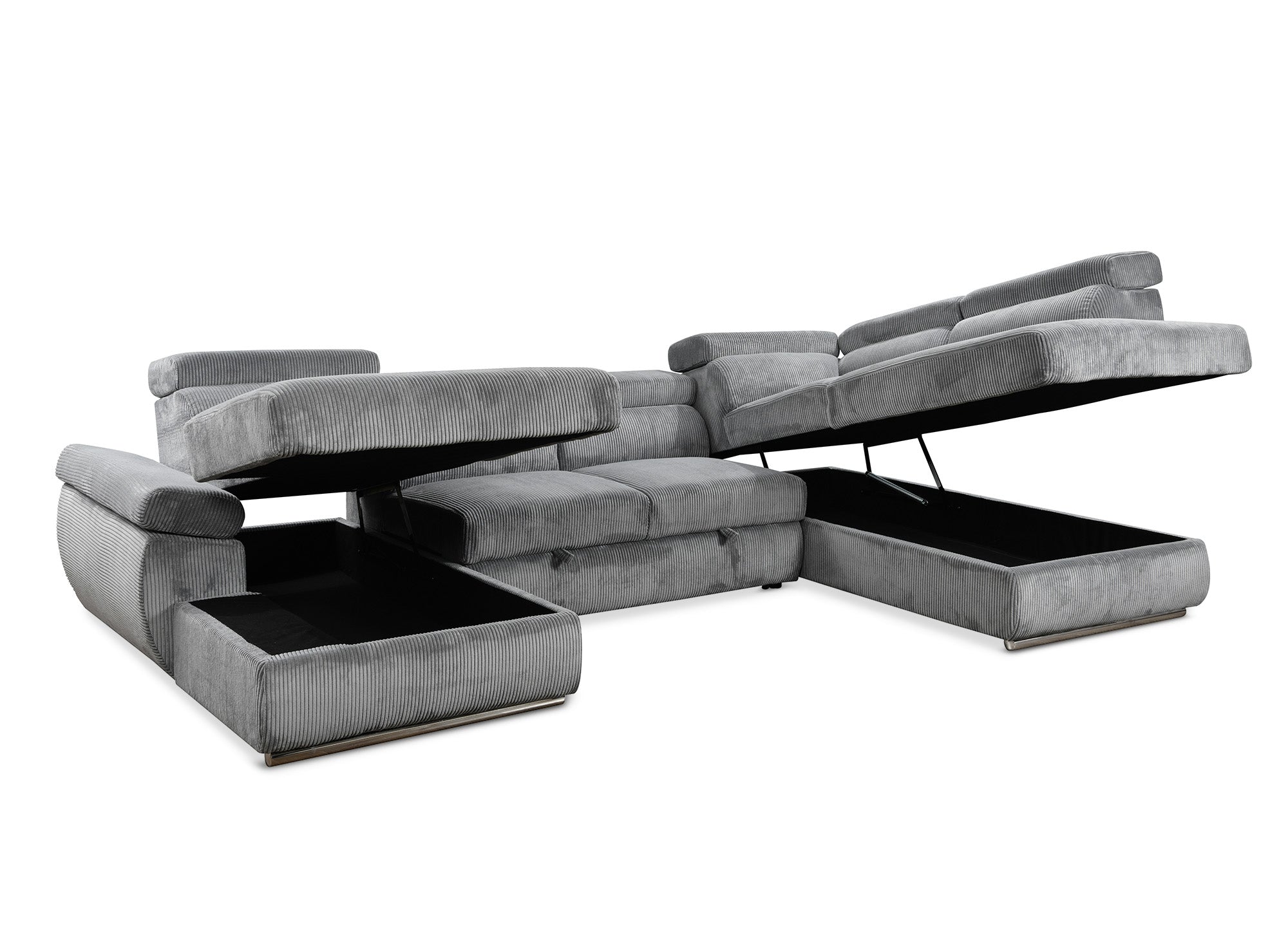 Canapé panoramique convertible avec coffre en velours côtelé épais gris MARIANO- Angle gauche