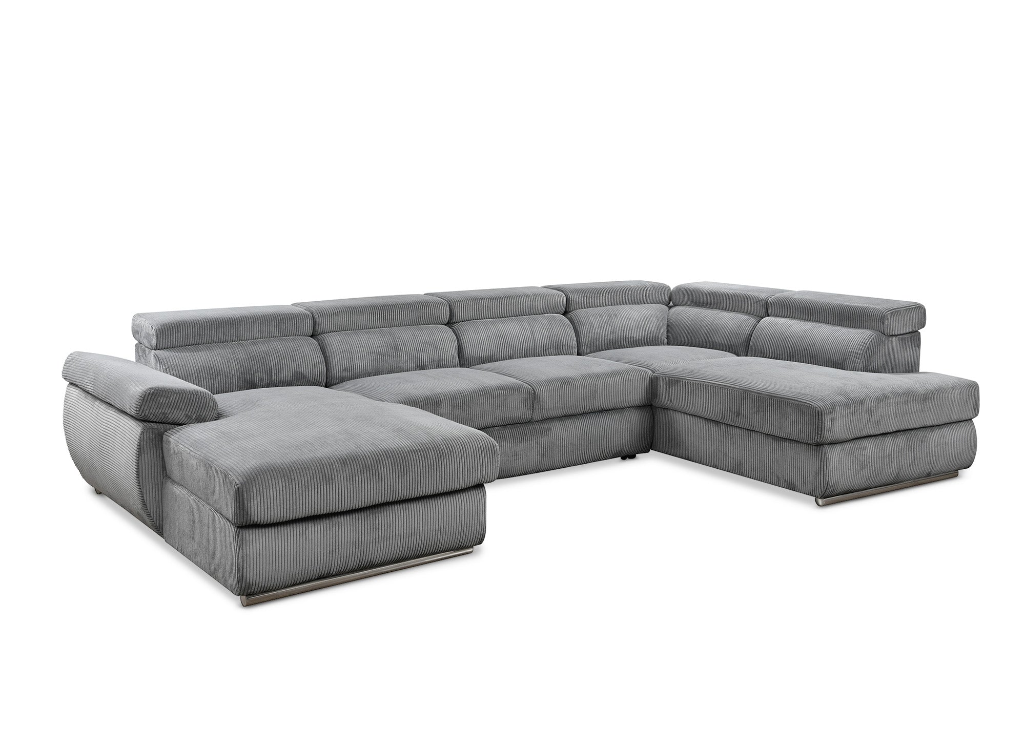 Canapé panoramique convertible avec coffre en velours côtelé épais gris MARIANO- Angle gauche