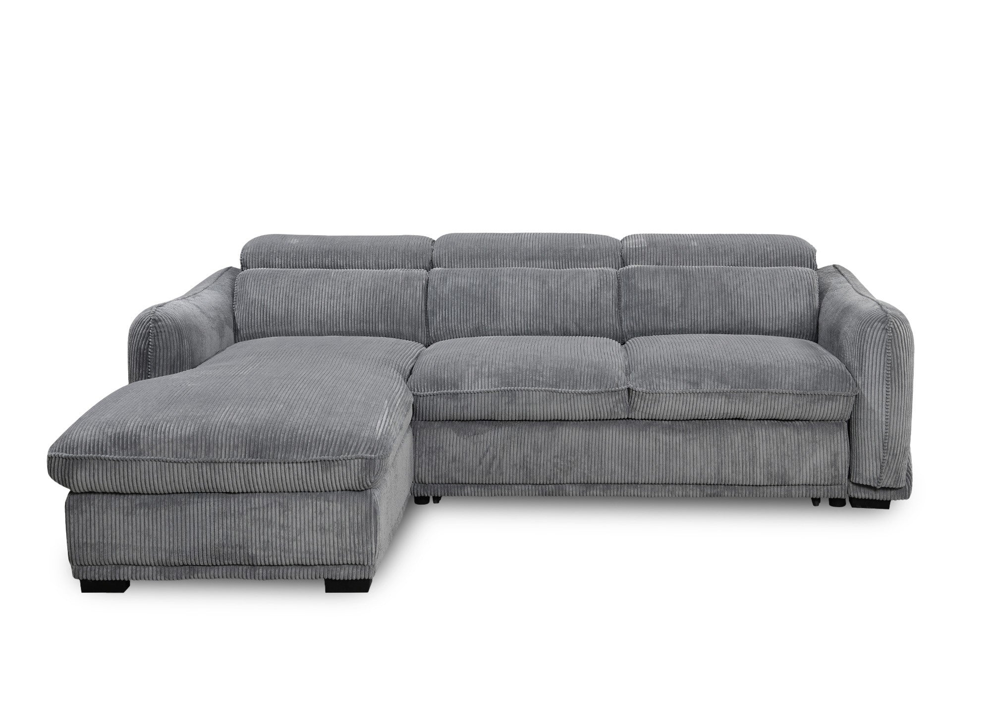 Canapé d'angle gauche convertible avec coffre en velours côtelé épais gris PETUNIA - Angle gauche