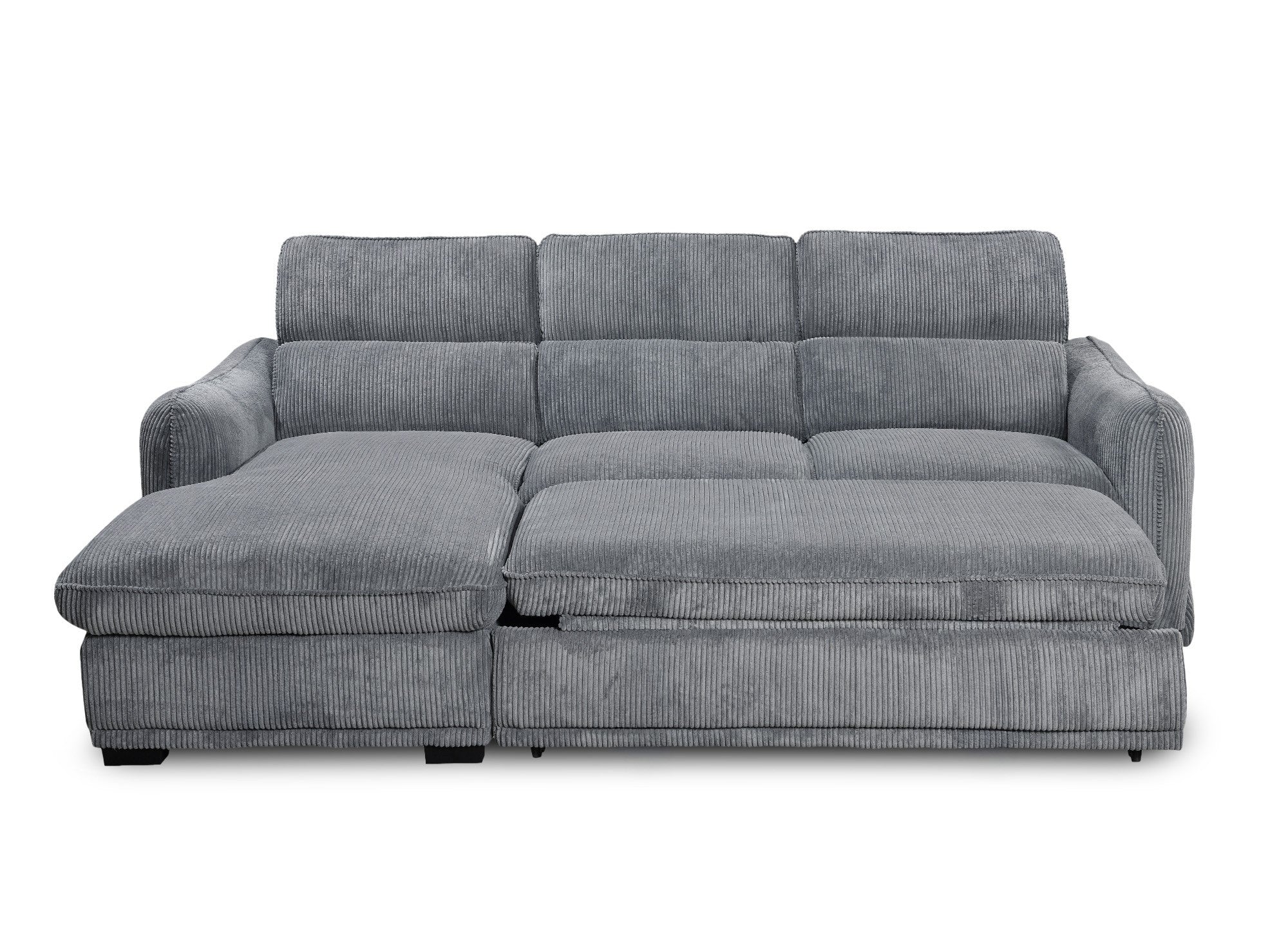 Canapé d'angle gauche convertible avec coffre en velours côtelé épais gris PETUNIA - Angle gauche