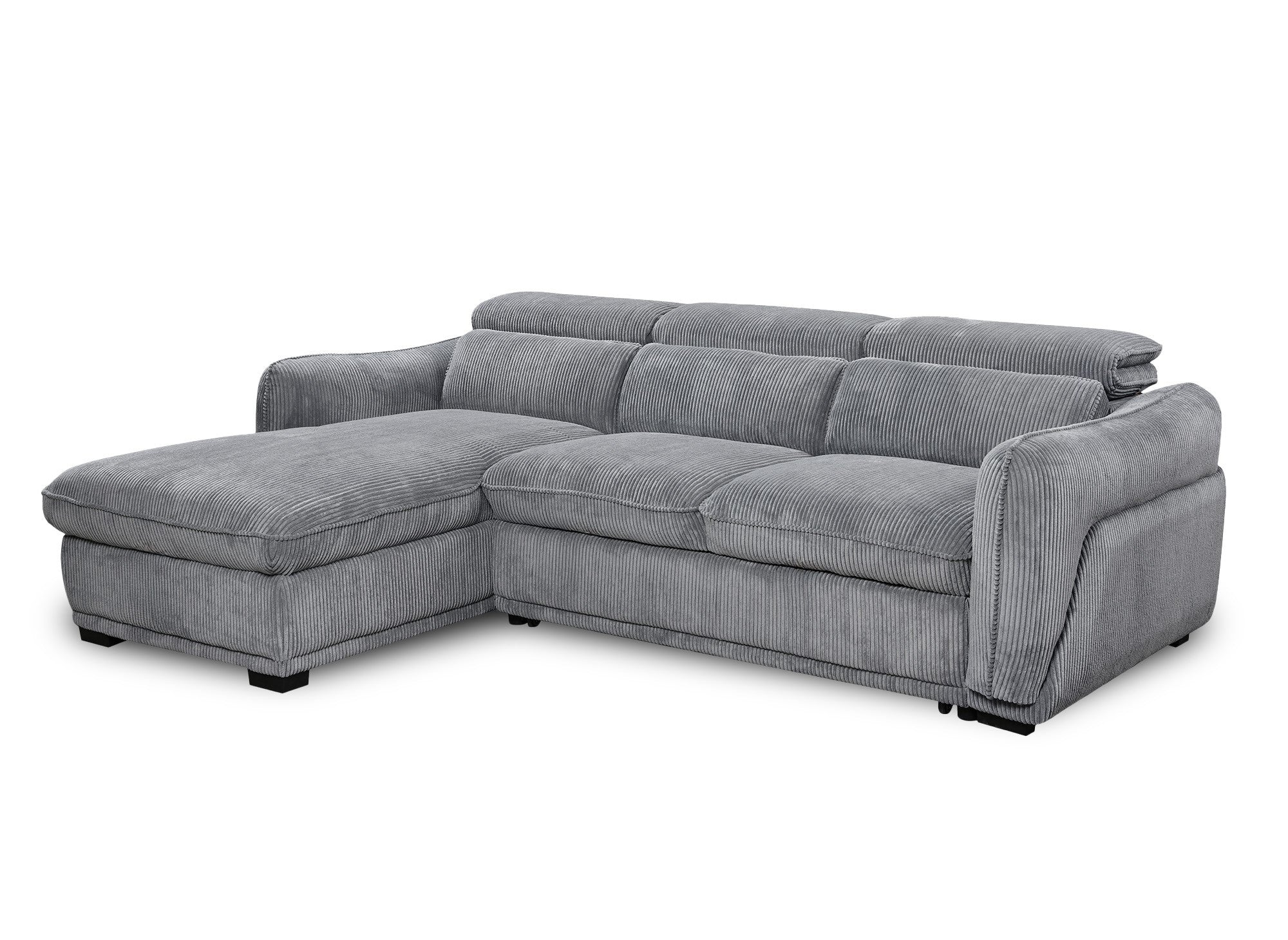 Canapé d'angle gauche convertible avec coffre en velours côtelé épais gris PETUNIA - Angle gauche