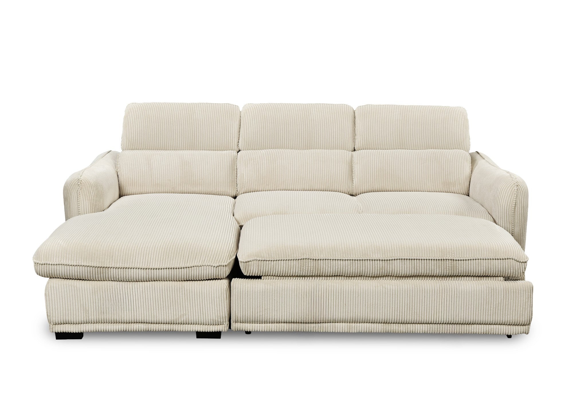 Canapé d'angle gauche convertible avec coffre en velours côtelé épais beige PETUNIA - Angle gauche