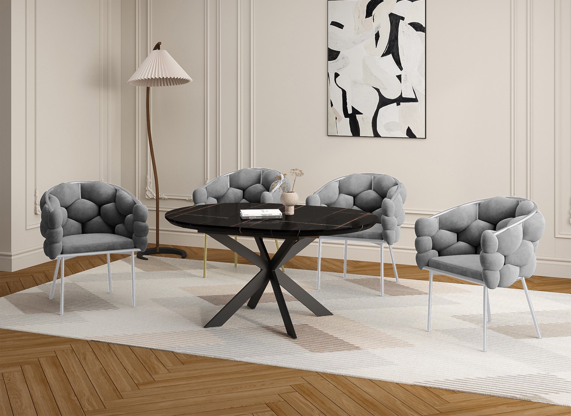 Lot de 2 chaises en velours gris pieds en métal argenté CHARLOTTE