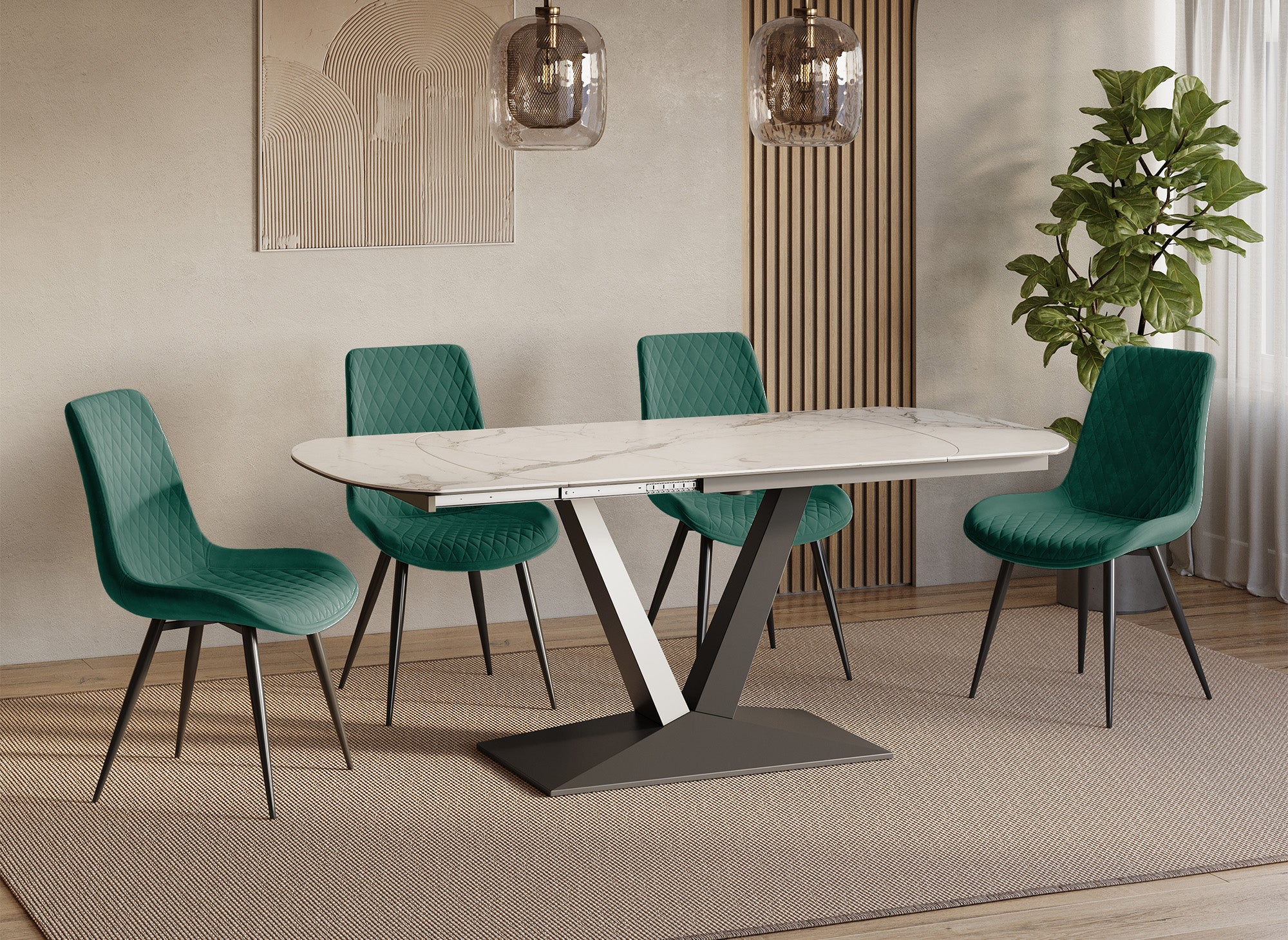 Lot de 2 chaises design en velours vert YOLA