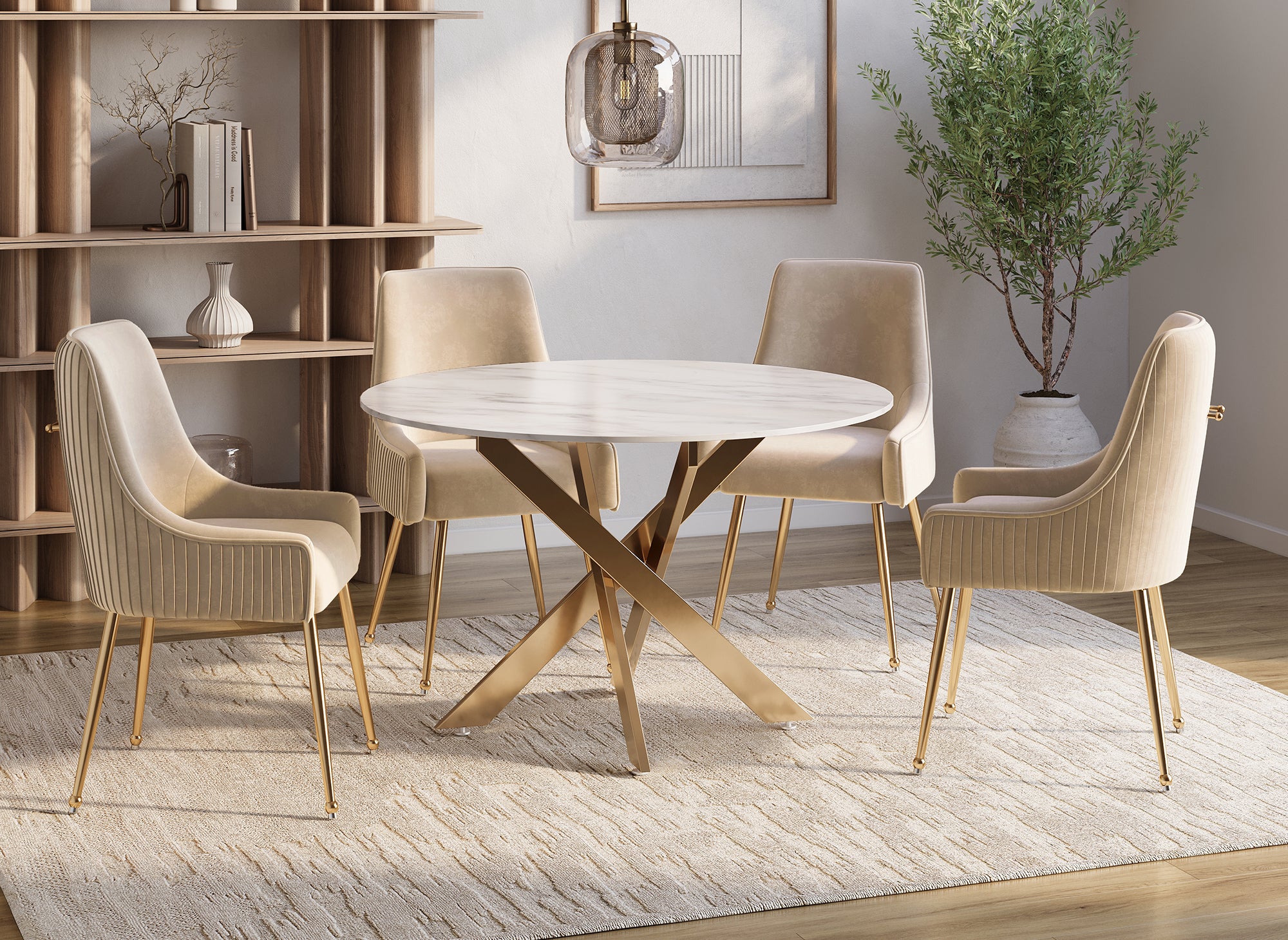 Lot de 2 chaises en velours beige pieds en métal doré DORY