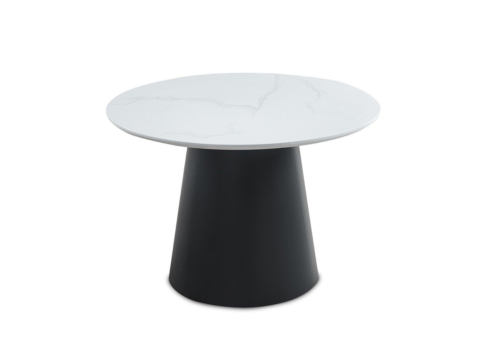 Table à manger ronde plateau effet marbre blanc 4 personnes AUBREY