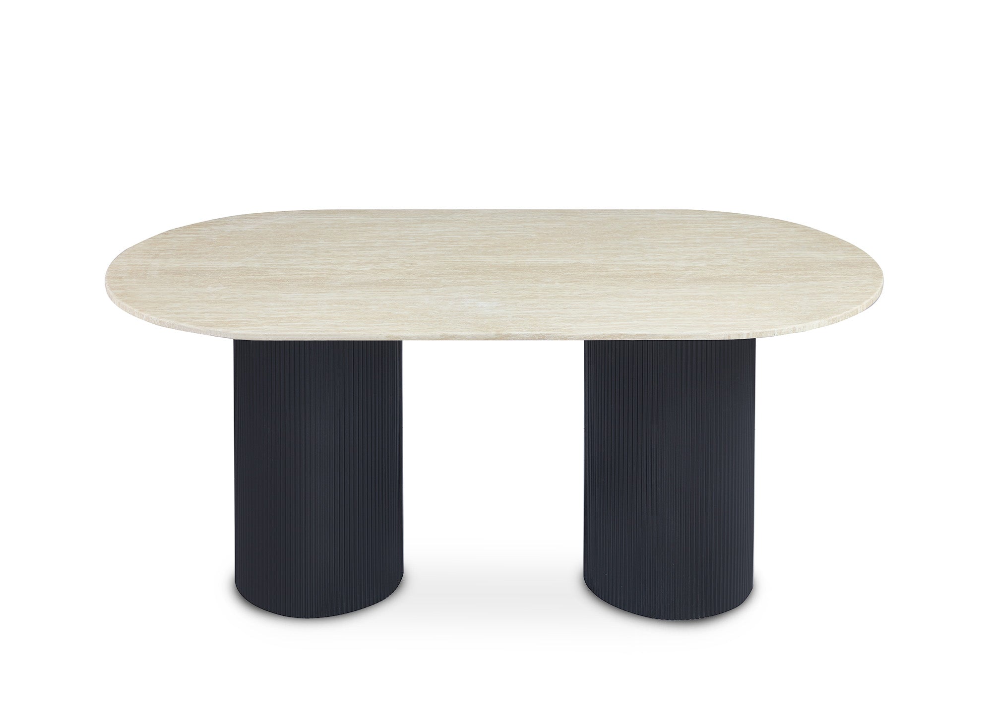 Table à manger en marbre composite beige pieds noir 6 personnes DHARA BLACK