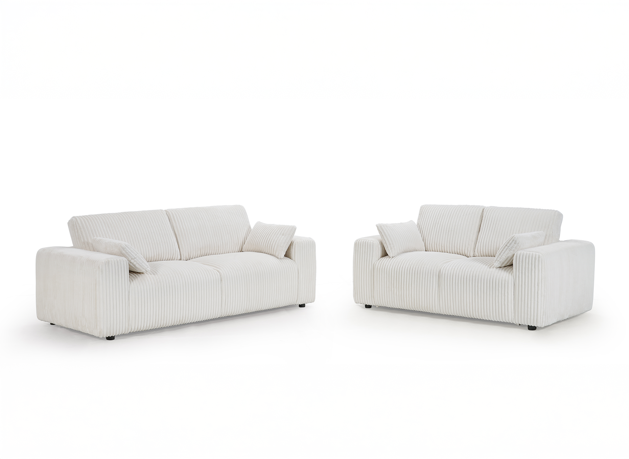 Canapé fixe 2 places en velours côtelé épais beige INAM