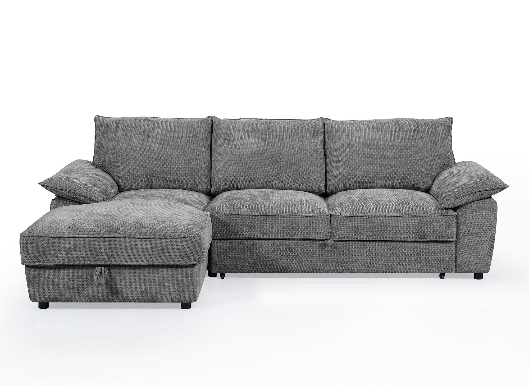 Canapé d'angle convertible avec coffre de rangement en velours chiné gris GABIN - Angle gauche