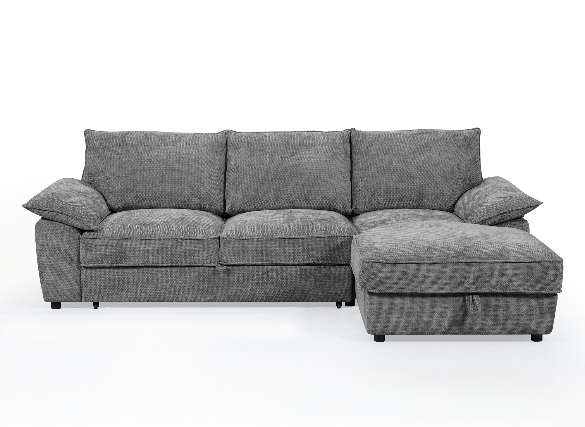 Canapé d'angle convertible avec coffre de rangement en velours chiné gris GABIN - Angle droit