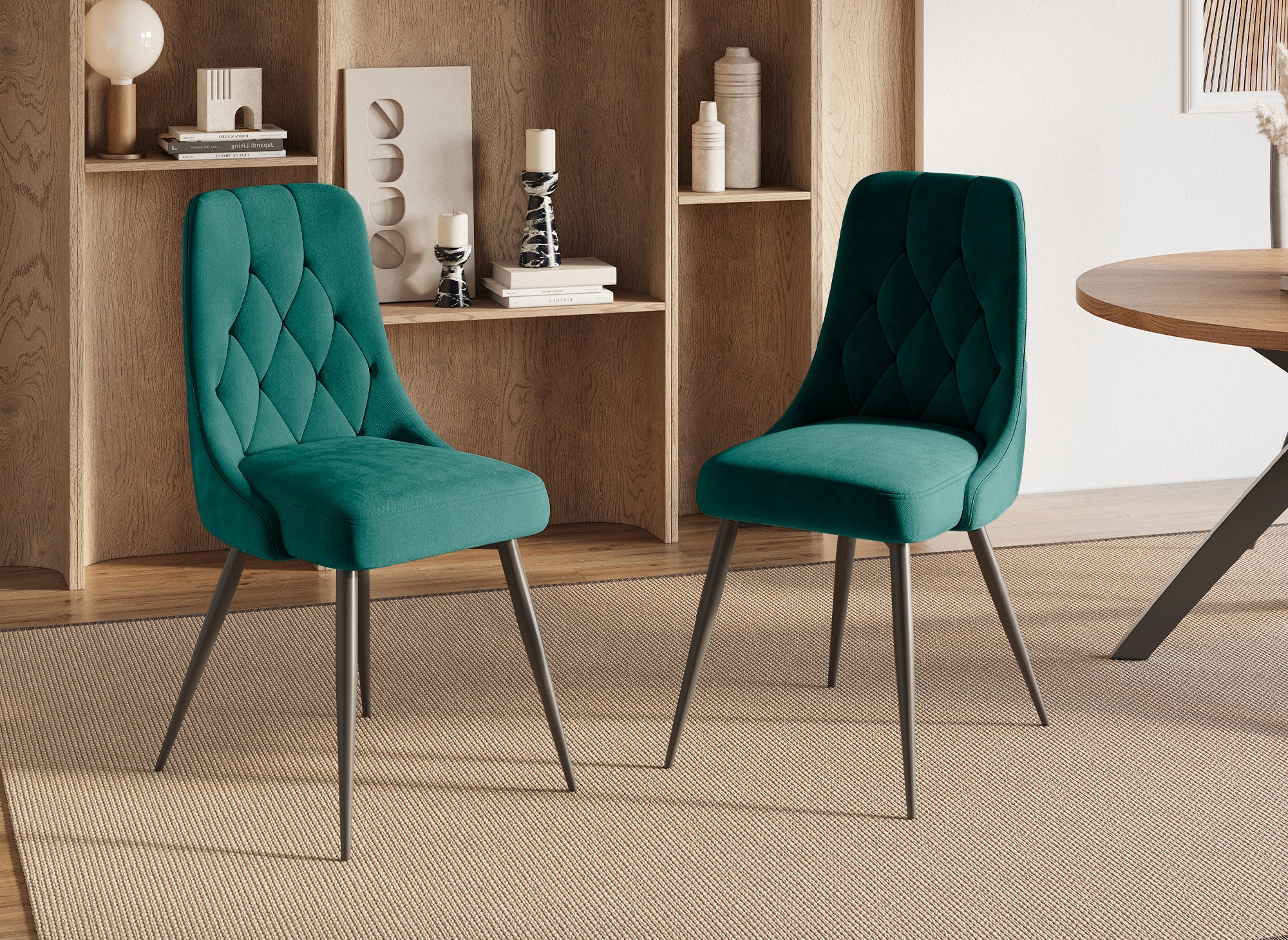 Lot de 4 chaises design en velours vert OLVEA