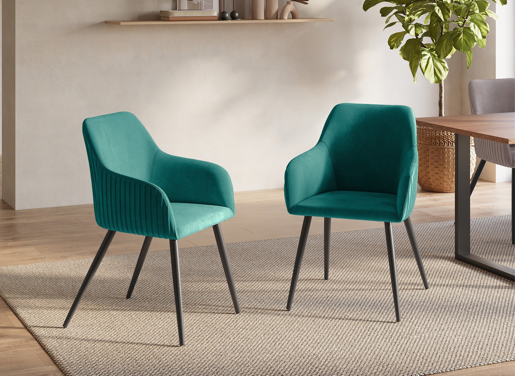 Lot de 2 chaises en velours vert pieds en métal noir DEVOR