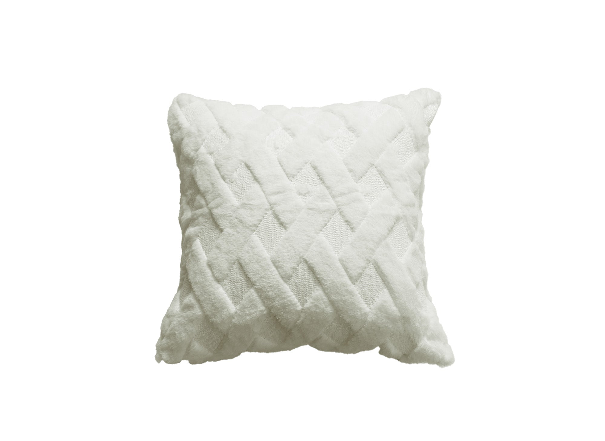 Coussin carré 45x45 cm en tissu à poils effet graphique blanc écru MADALA