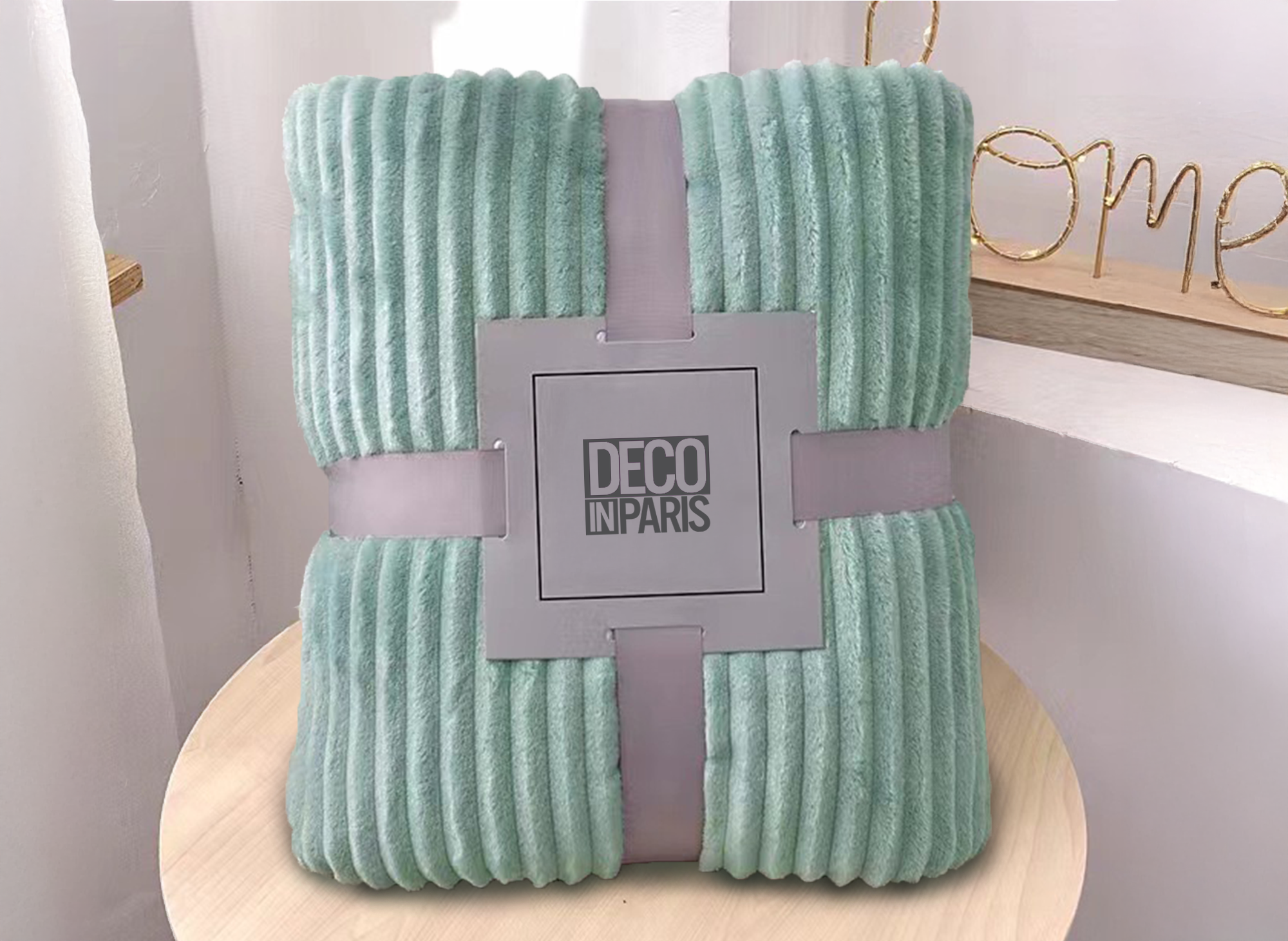 Plaid en velours côtelé vert d'eau 150x200cm COCO