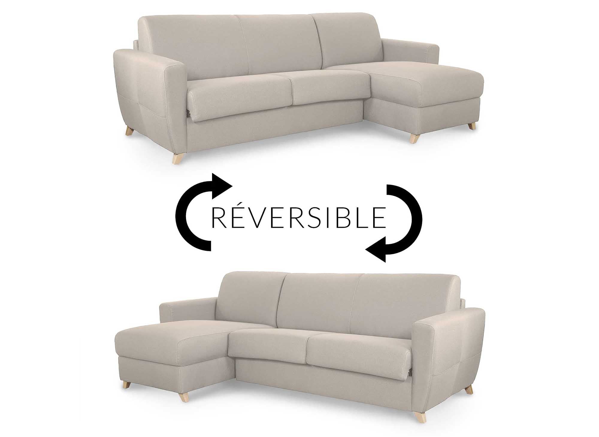 Canapé d'angle convertible réversible scandinave en tissu beige TOBIAS