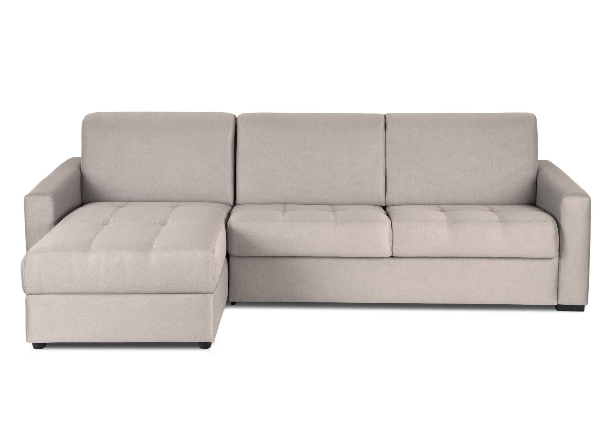 Canapé d'angle réversible convertible LOUNA en tissu beige avec coffre de rangement