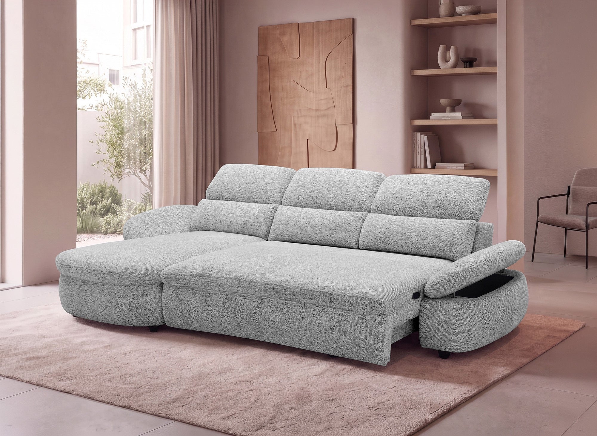 Canapé d'angle relax électrique en tissu bouclette gris CLEMENT - Angle gauche
