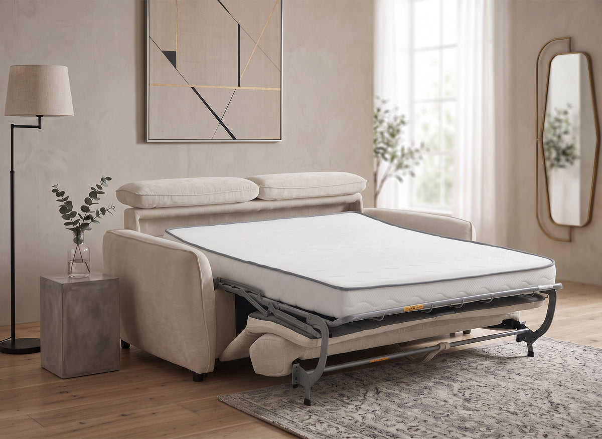 Canapé convertible express 3 places en tissu texturé beige JACINTHE