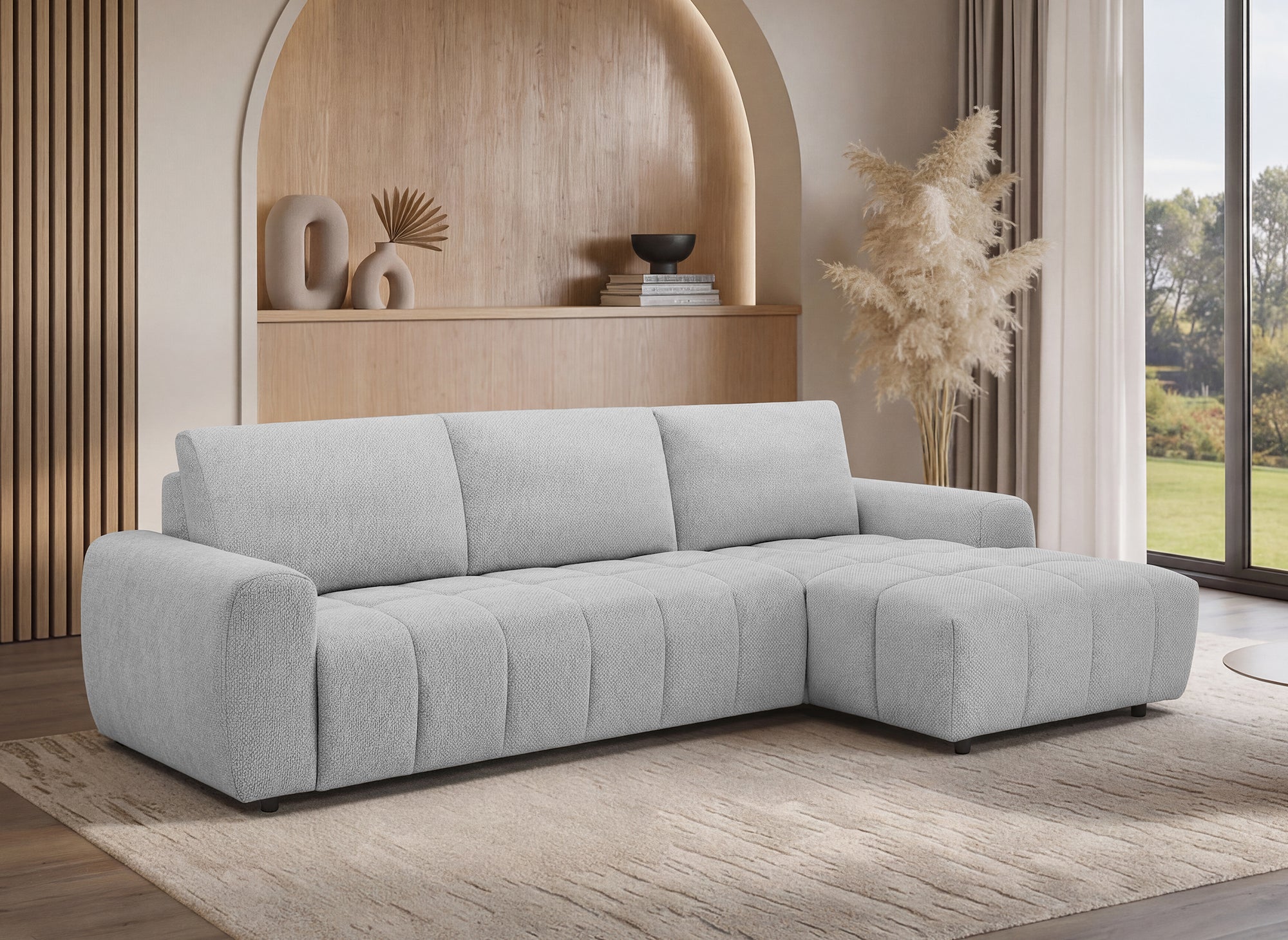 Canapé d'angle convertible ouverture express en tissu gris AGATHE - Angle droit