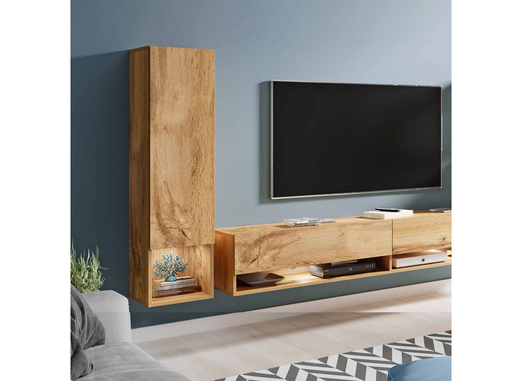 Meuble TV contemporain chêne avec LED - AMANDA