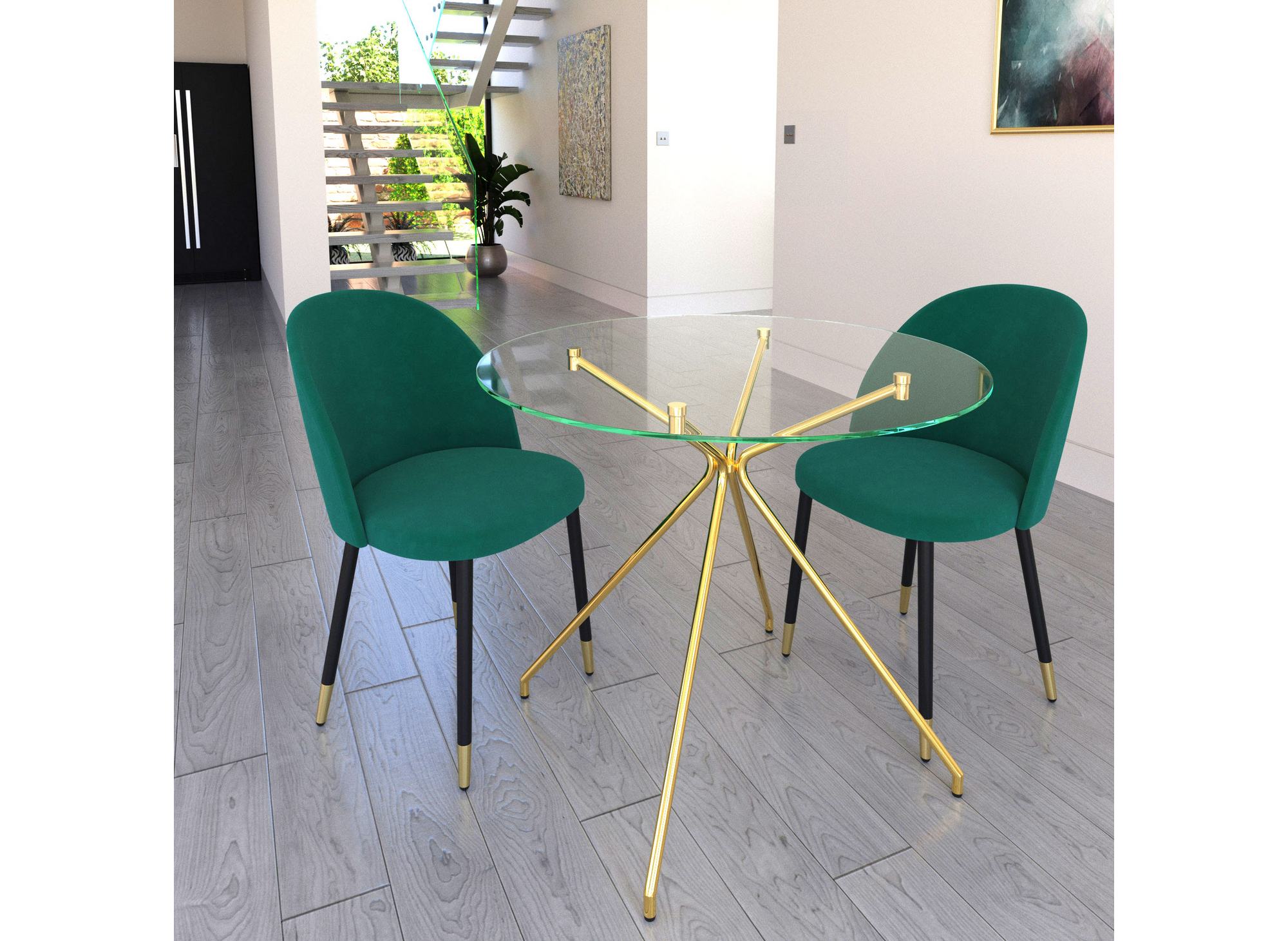 Lot de 4 chaises design en velours vert LYDIA