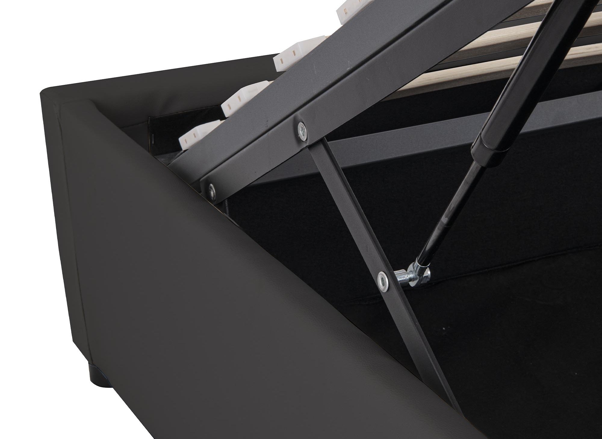 Lit sommier relevable avec coffre en simili cuir noir 160x200 cm LIZBAN