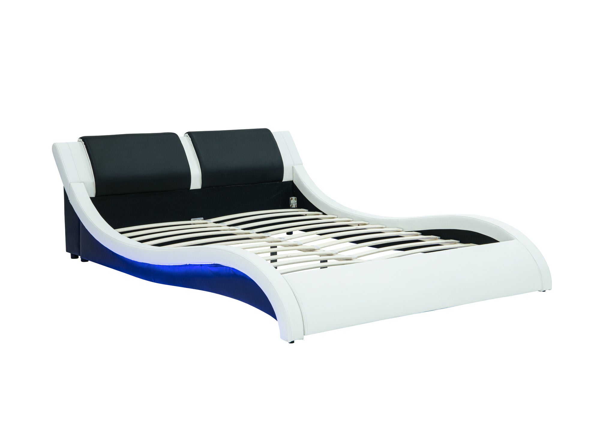 Lit en simili cuir noir et blanc avec LED 160x200 cm ZEDA