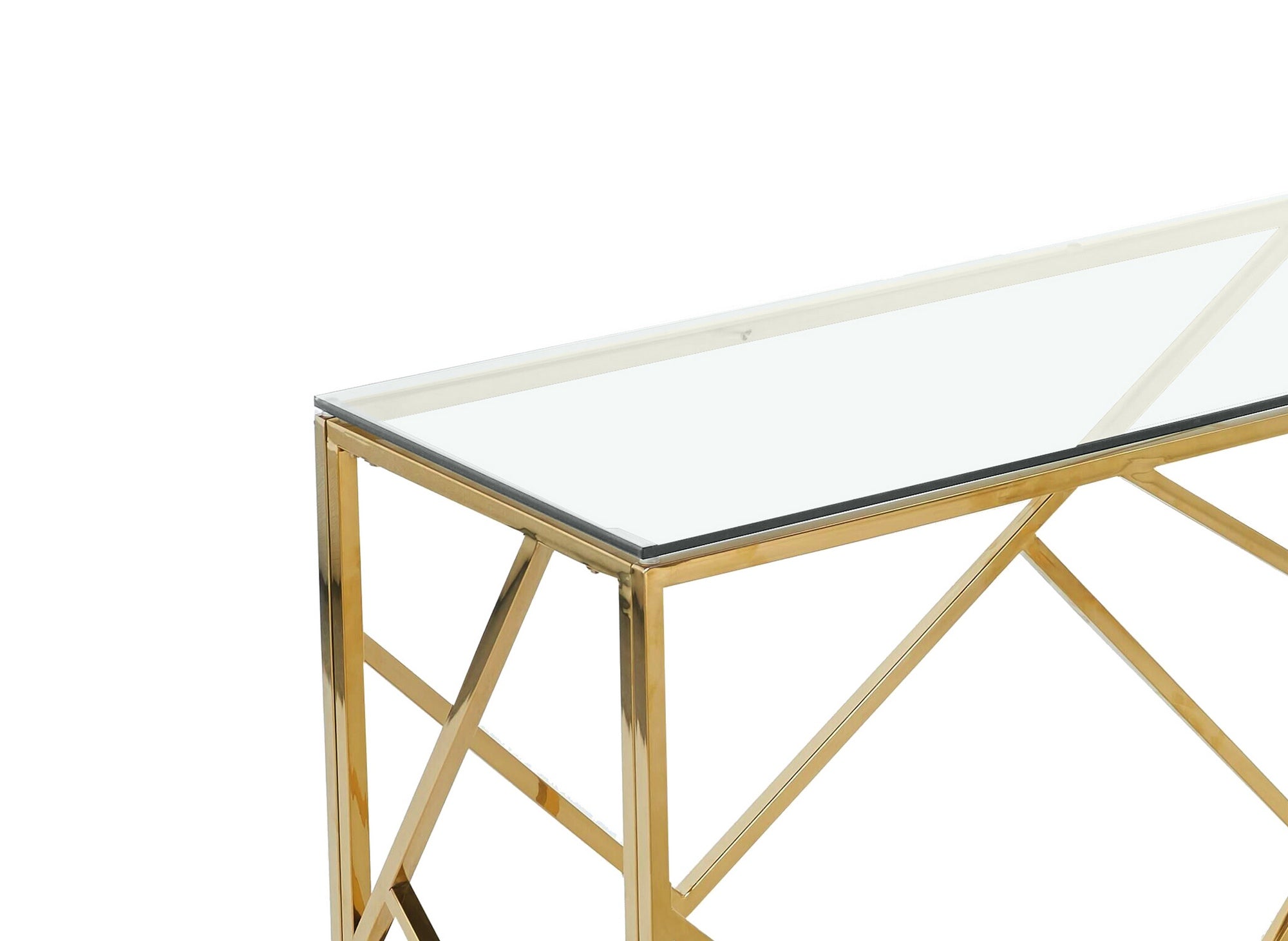 Console design en verre transparent et métal doré DELTA